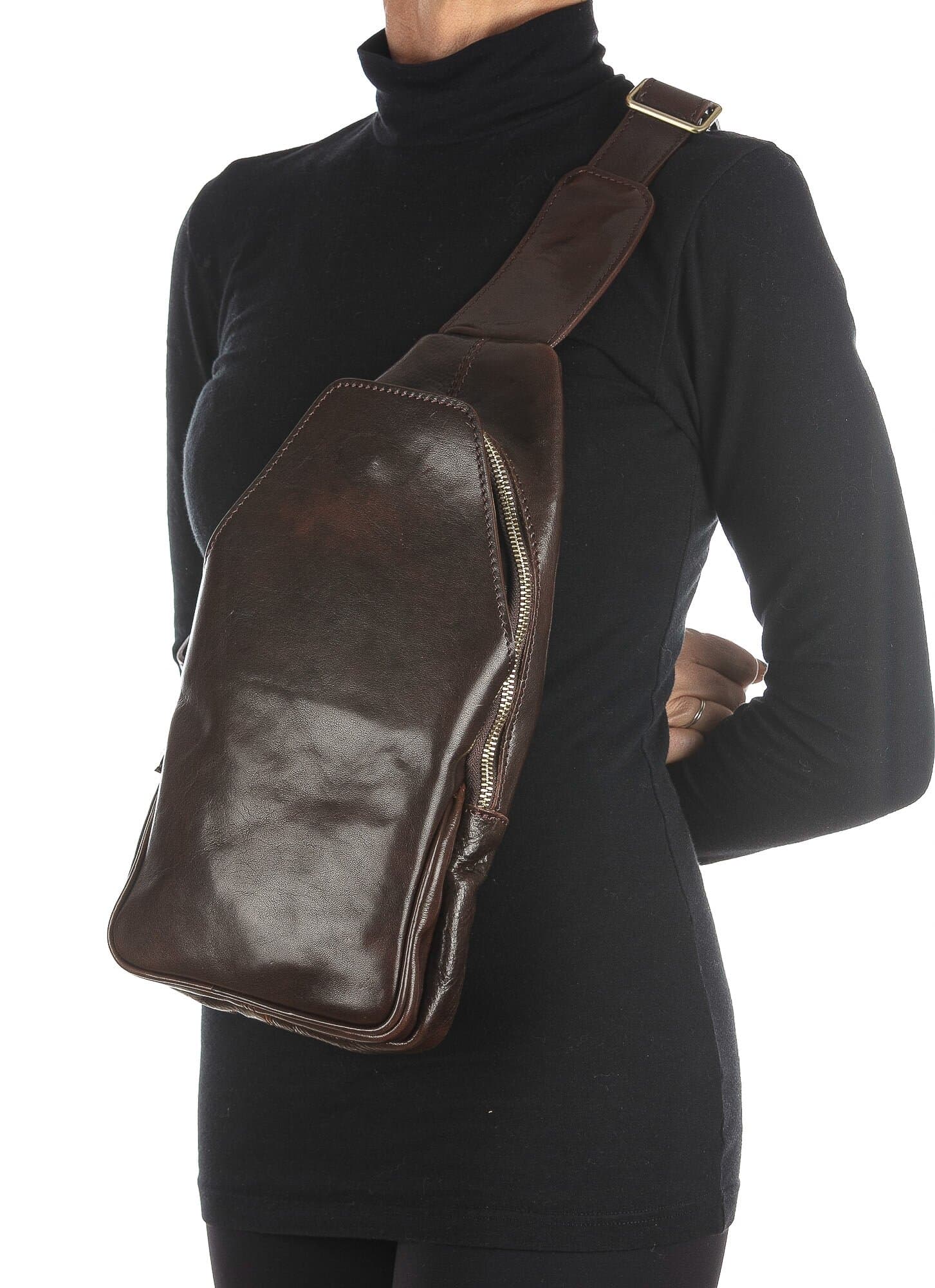 Mens genuine leather bag CHIAROSCURO mod. BORIS, DARK BROWN, Made in Italy.