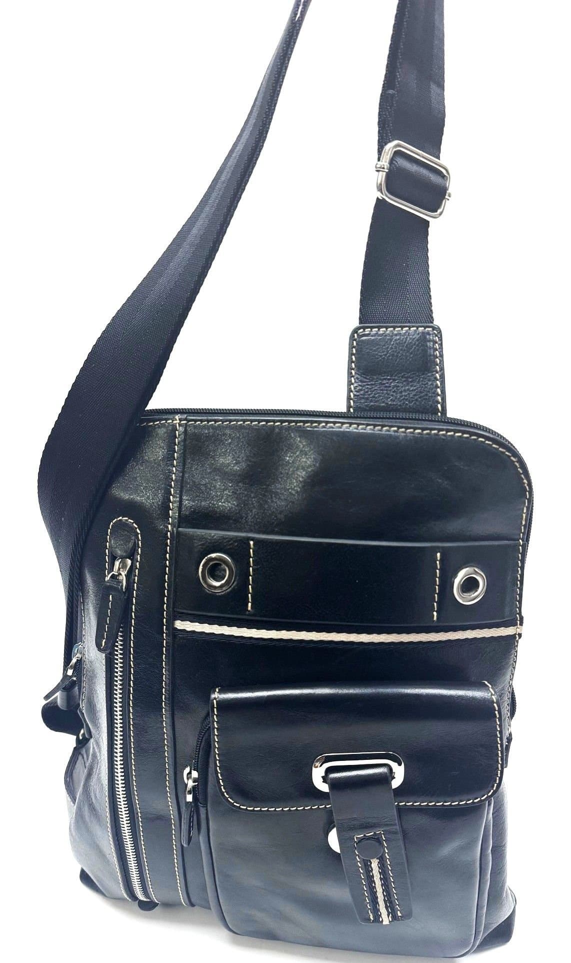 Borsa uomo in vera pelle CHIAROSCURO mod. AURELIO, colore NERO, Made in Italy.