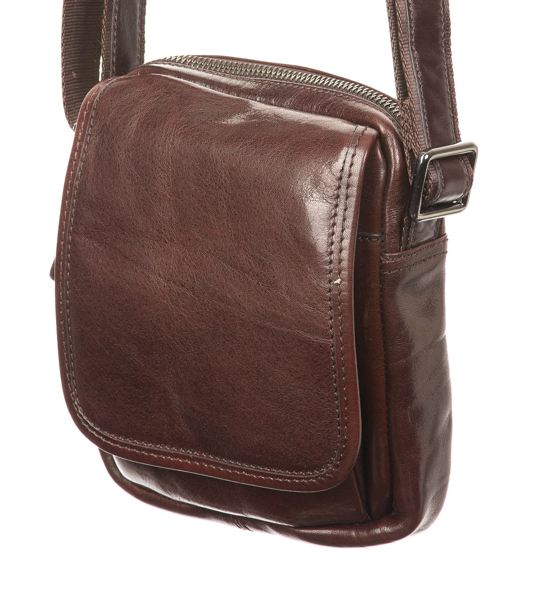 Mens genuine leather bag CHIAROSCURO mod. MARINO, DARK BROWN, Made in Italy.