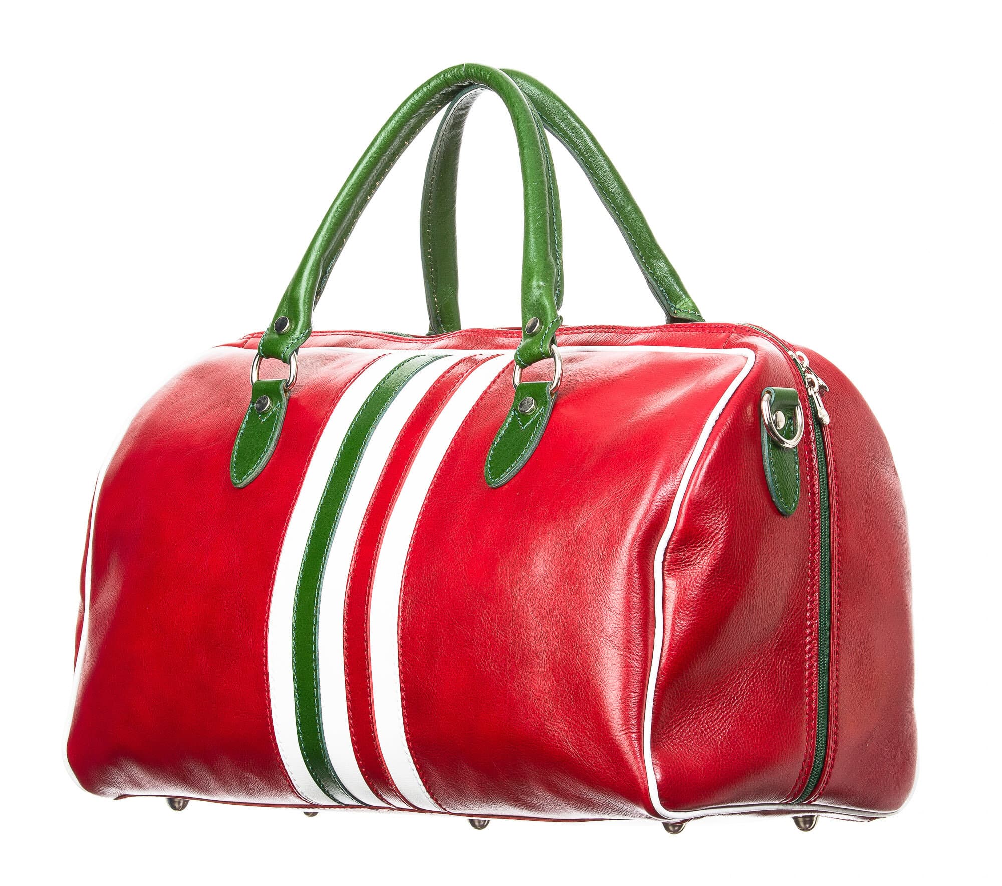 Borsa da viaggio uomo / donna in vera pelle, bandiera Italiana CHIAROSCURO mod. TIMAVO, colore ROSSO, Made in Italy.