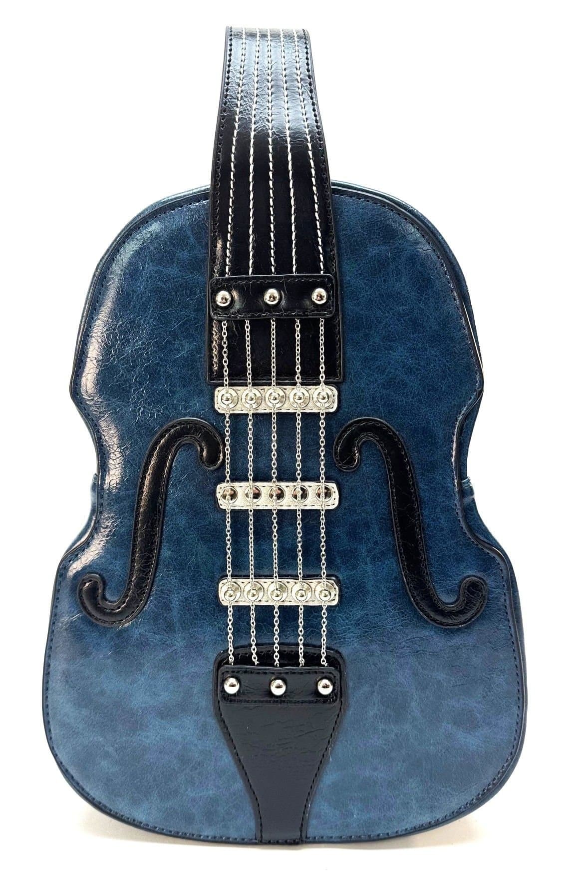 Borsa Violin Luthia con tracolla, Cosplay Steampunk, in ecopelle, forma violino, colore blu, ARIANNA DINI DESIGN