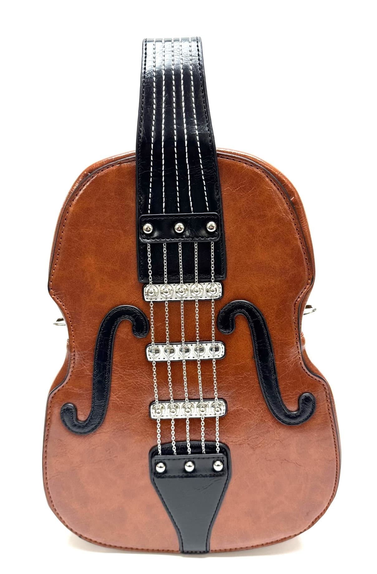 Borsa Violin Luthia con tracolla, Cosplay Steampunk, in ecopelle, forma violino, colore marrone, ARIANNA DINI DESIGN (Borsa)