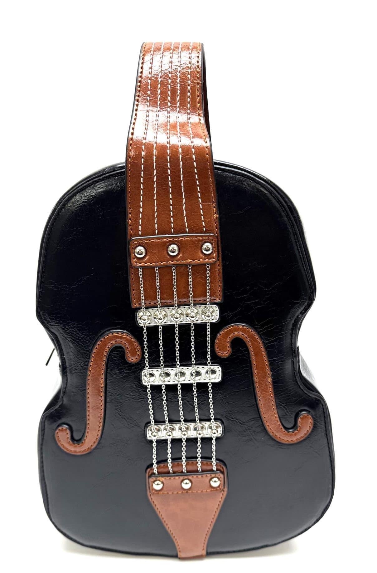 Borsa Violin Luthia con tracolla, Cosplay Steampunk, in ecopelle, forma violino, colore nero, ARIANNA DINI DESIGN
