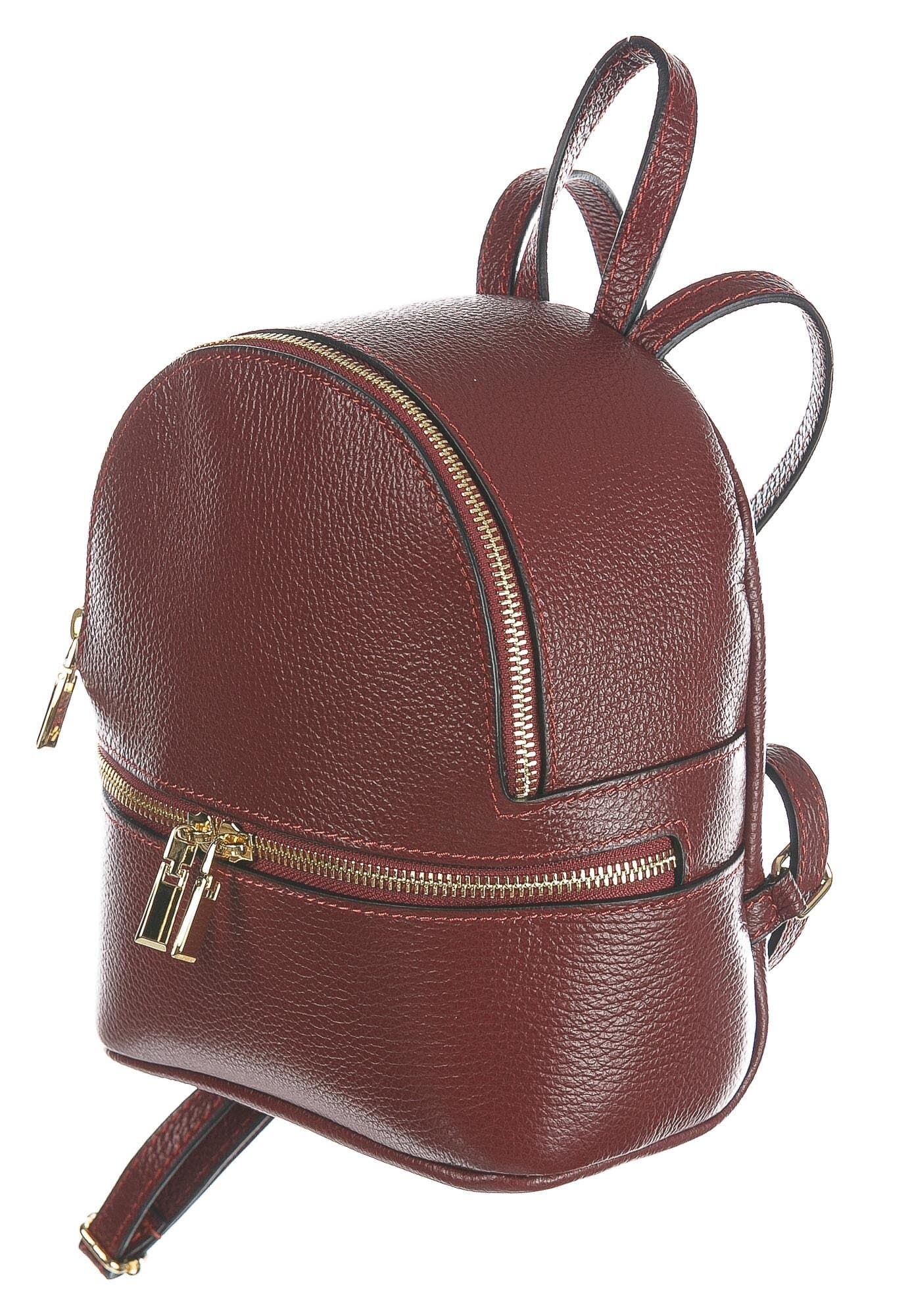 Borsa zaino in vera pelle martellata MONTE AVRIL, colore ROSSO, CHIAROSCURO, Made in Italy.