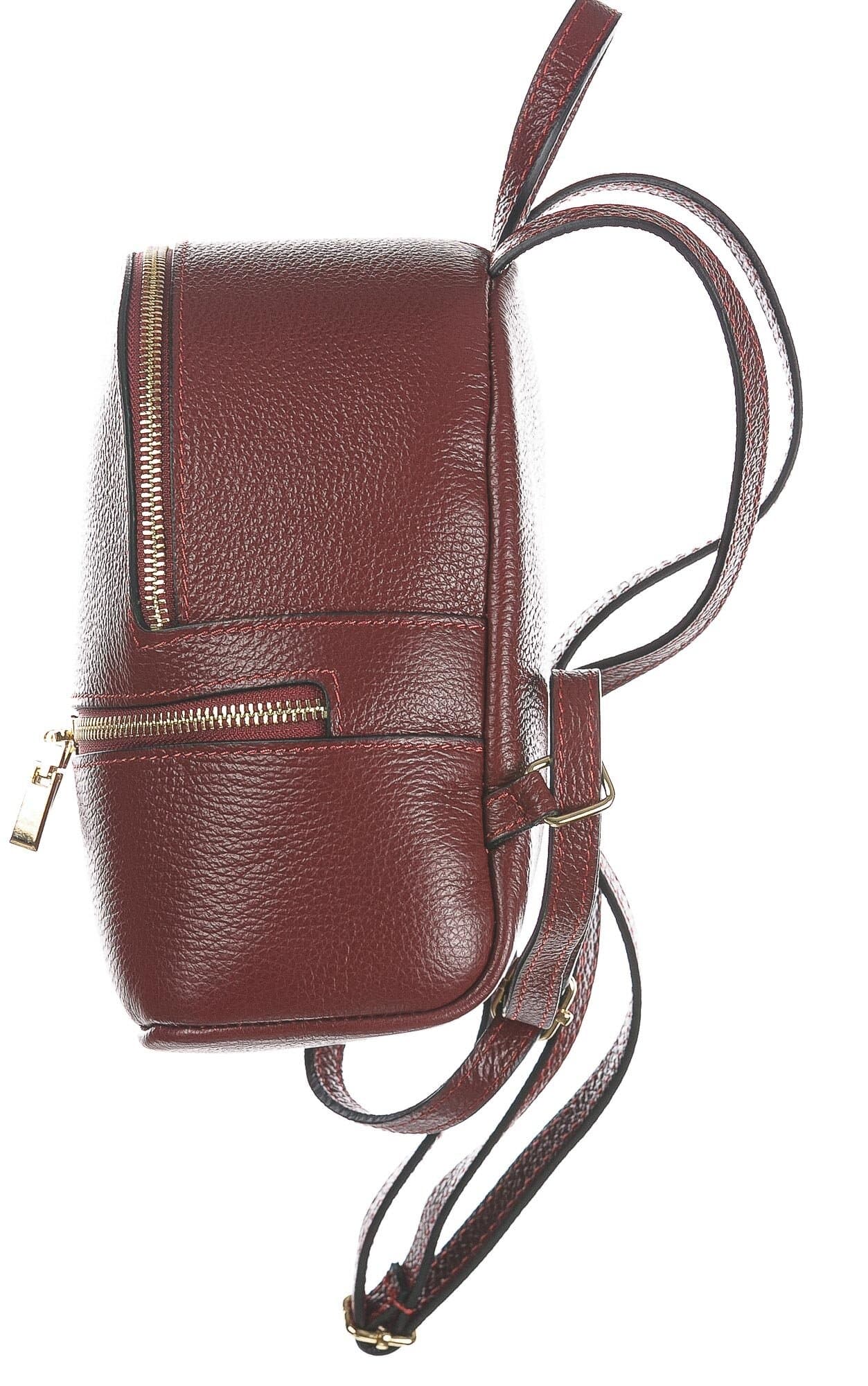 Borsa zaino in vera pelle martellata MONTE AVRIL, colore ROSSO, CHIAROSCURO, Made in Italy.