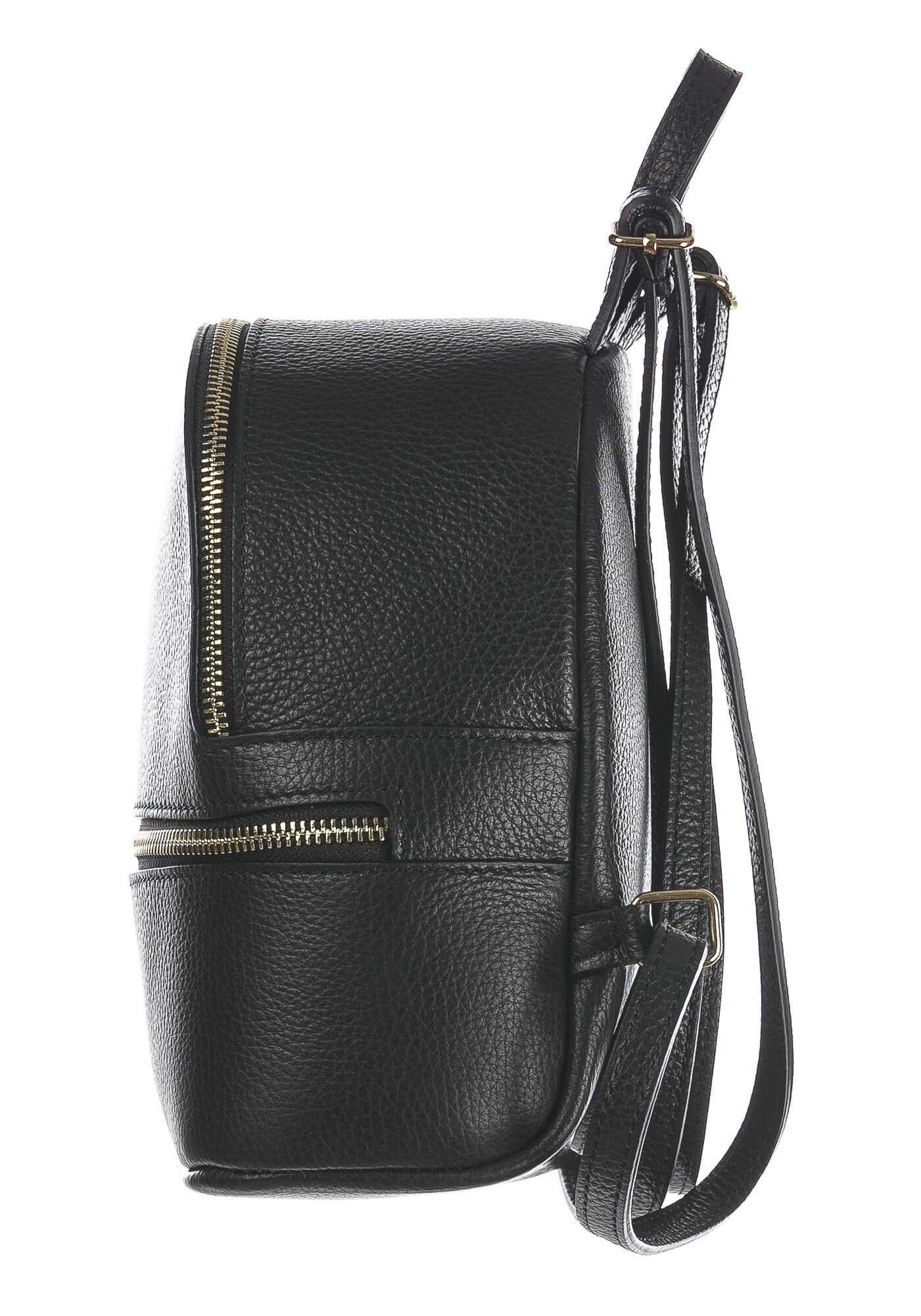 Borsa zaino in vera pelle martellata MONTE AVRIL, colore NERO, CHIAROSCURO, Made in Italy.