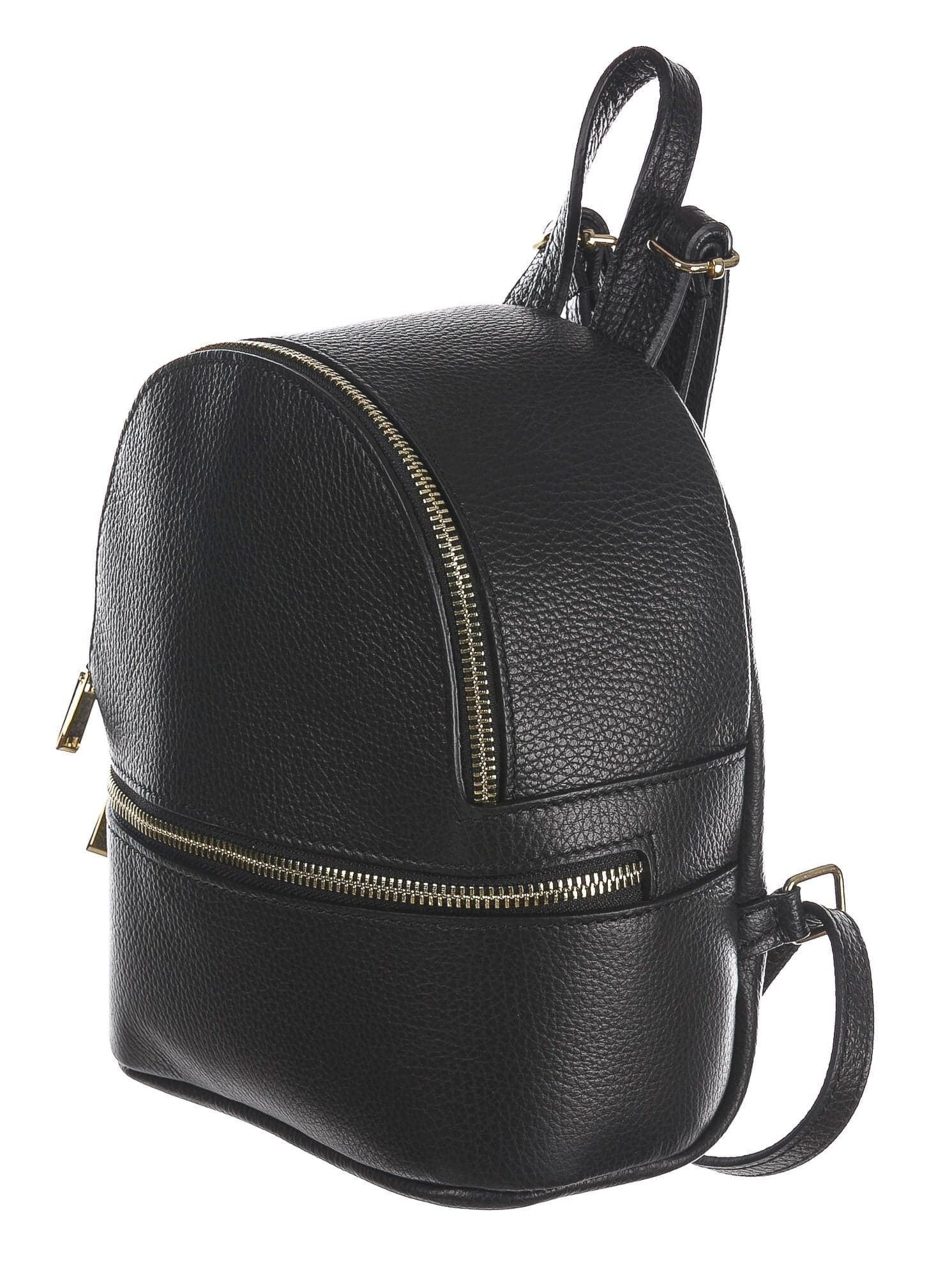 Borsa zaino in vera pelle martellata MONTE AVRIL, colore NERO, CHIAROSCURO, Made in Italy.