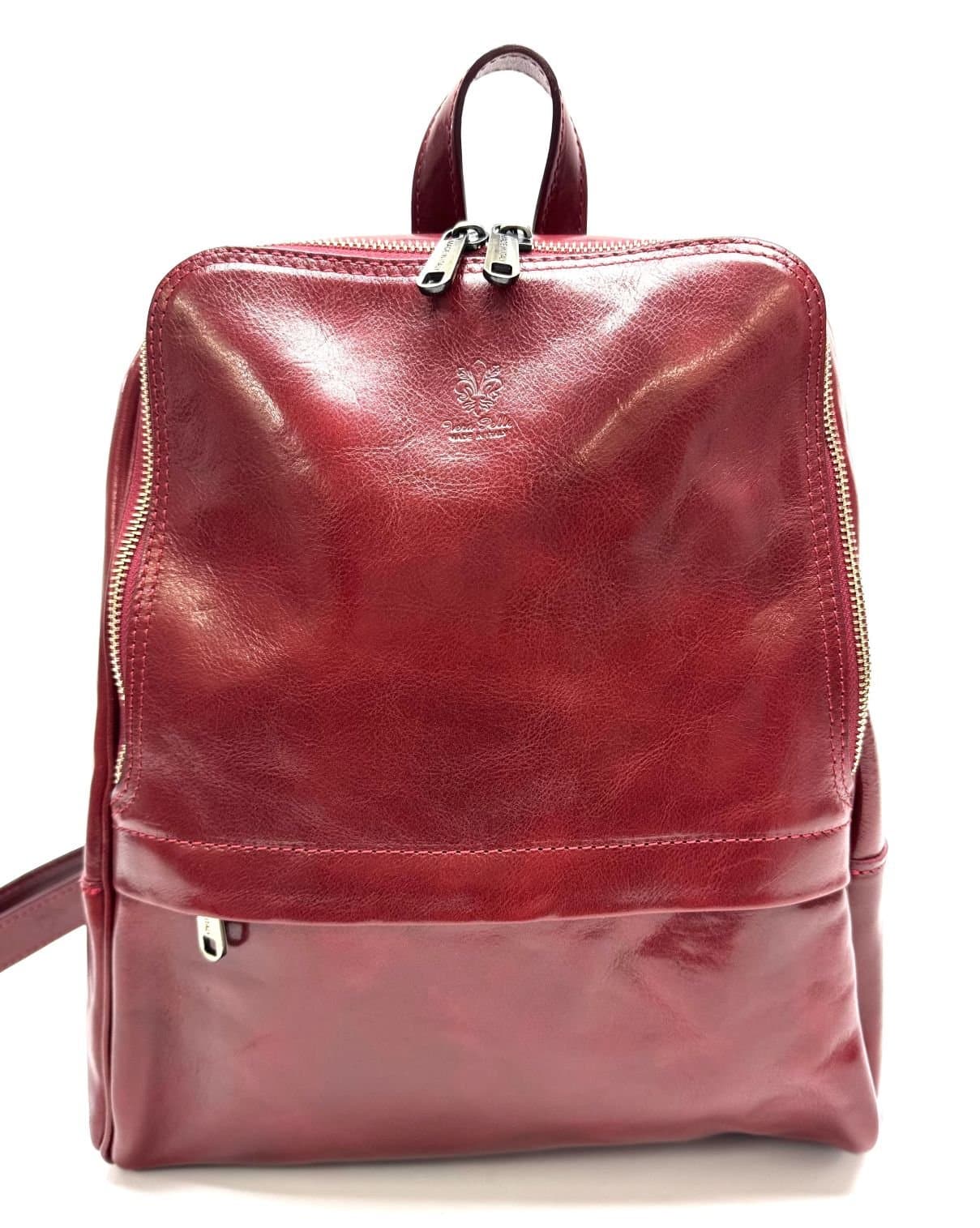 Borsa zaino in vera pelle CHIAROSCURO mod. MONTE ARARAT, colore rosso, Made in Italy.