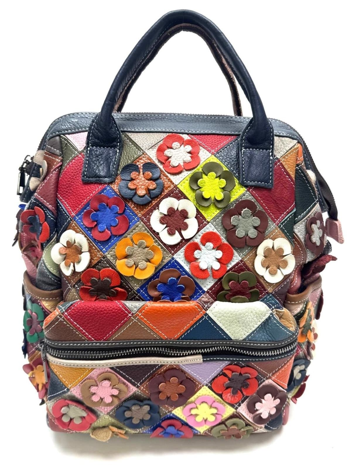 Borsa zaino donna in vera pelle MONTE COMERO, MULTICOLORE FIORE, ARIANNA DINI