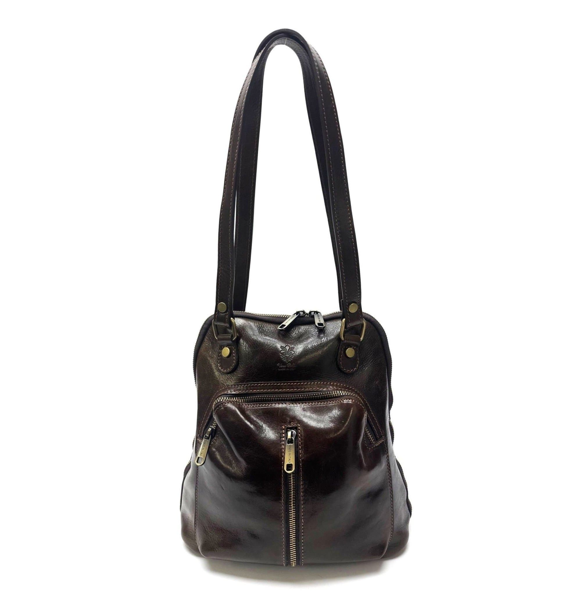 Borsa zaino donna in vera pelle MONTE CRISTALLO, colore TESTA DI MORO, CHIAROSCURO, Made in Italy