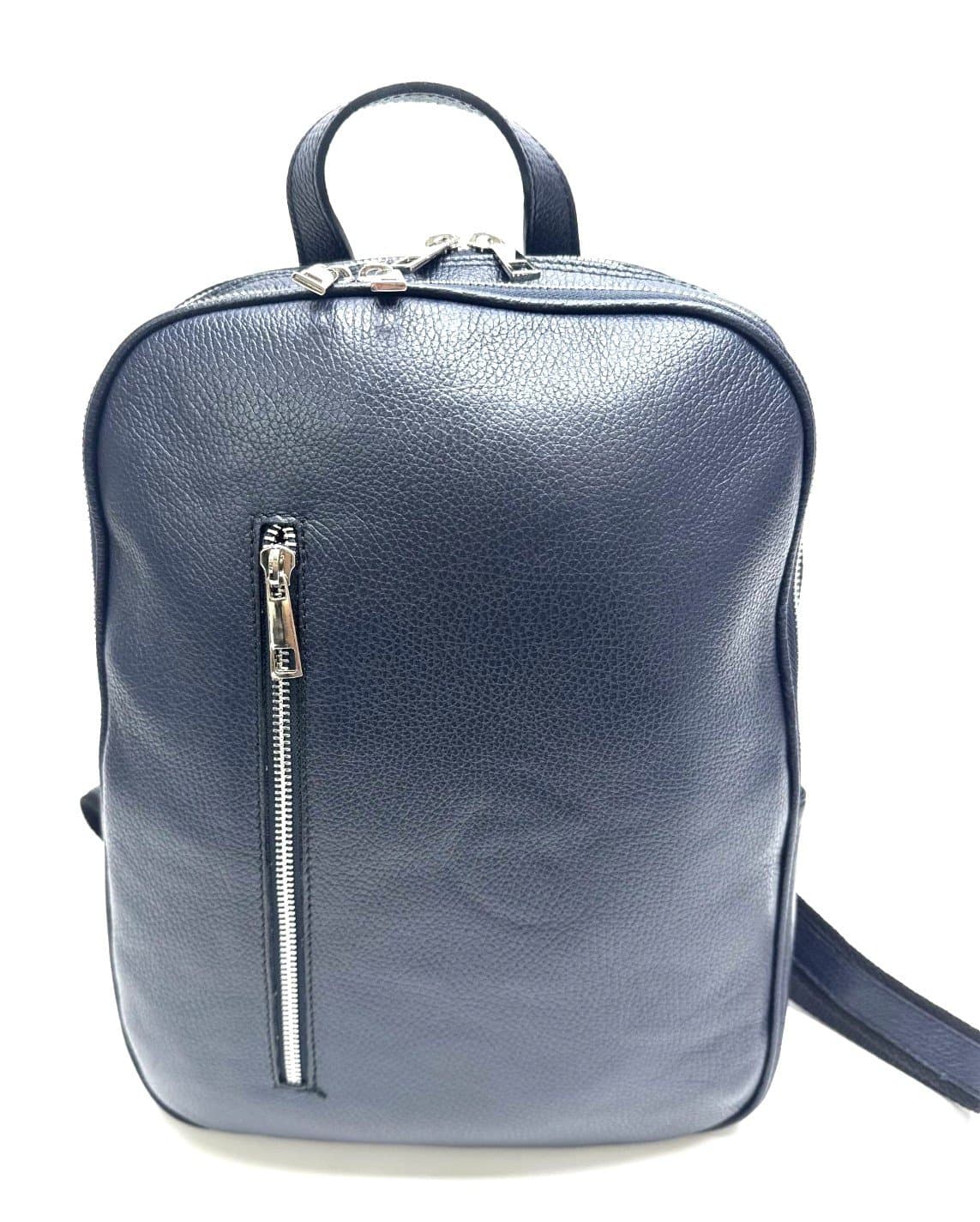 Borsa zaino UOMO/ DONNA in vera pelle MONTE DENALI, colore BLU, realizzata artigianalmente da Chiaroscuro, Made in Italy