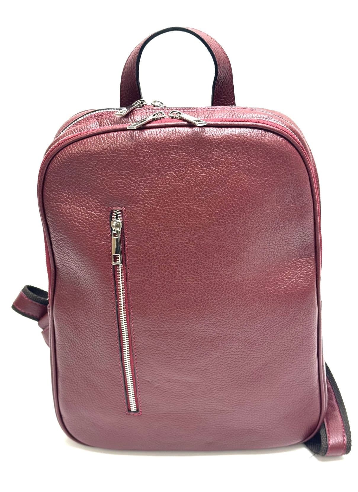 Men's/Women's genuine leather backpack bag MONTE DENALI, RED color, handcrafted by Chiaroscuro, Made in Italy