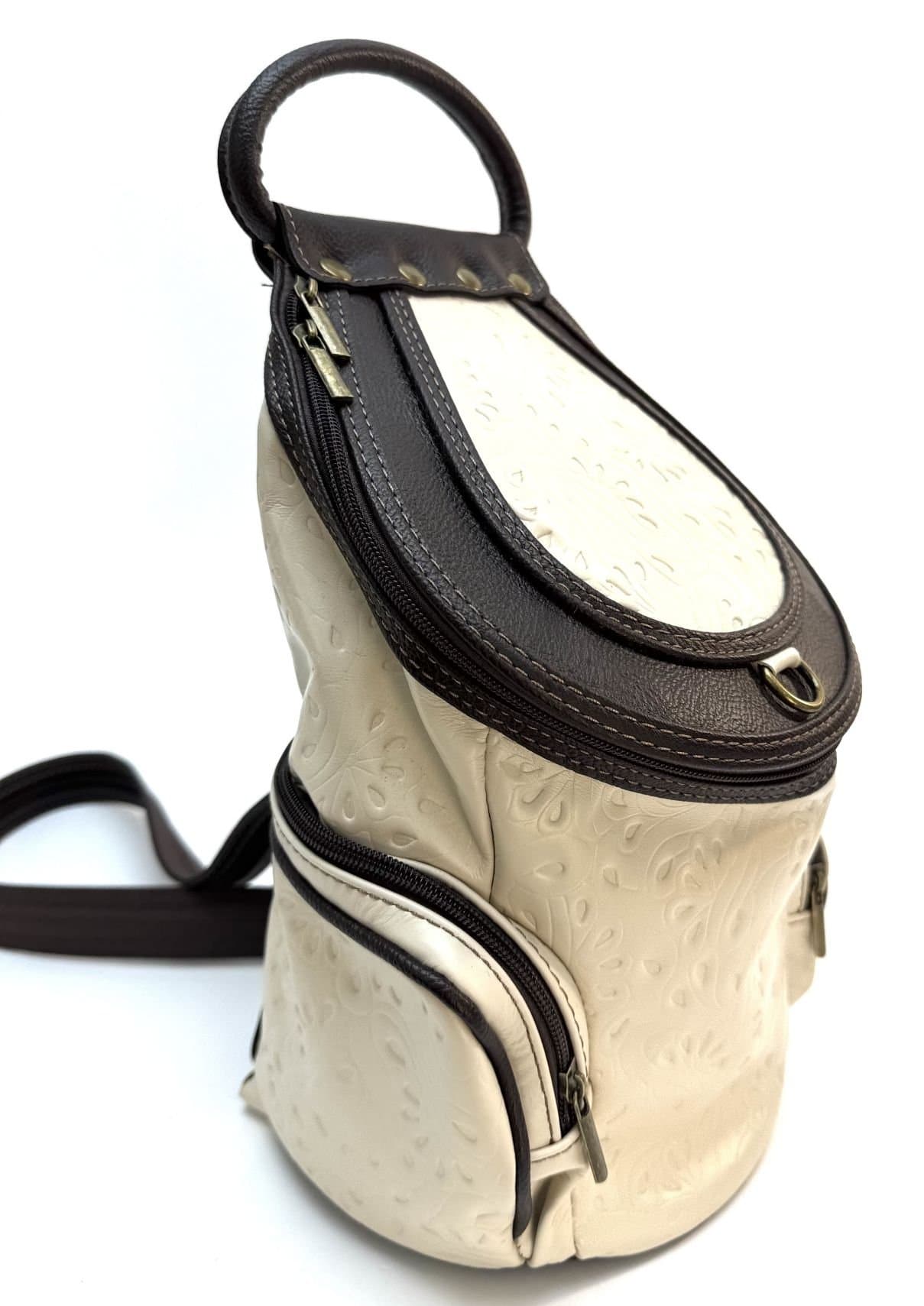 Borsa zaino donna in vera pelle MONTE HALLA MAXI colore BEIGE/MARRONE, CHIAROSCURO, Made in Italy