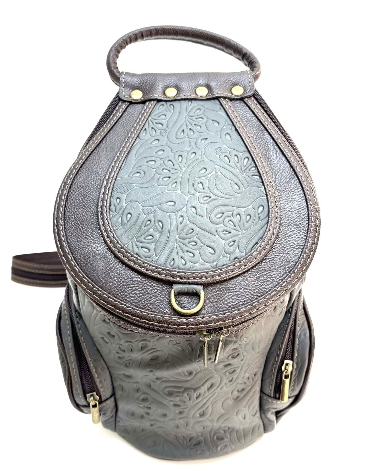 Borsa zaino donna in vera pelle MONTE HALLA MAXI colore GRIGIO/MARRONE, CHIAROSCURO, Made in Italy