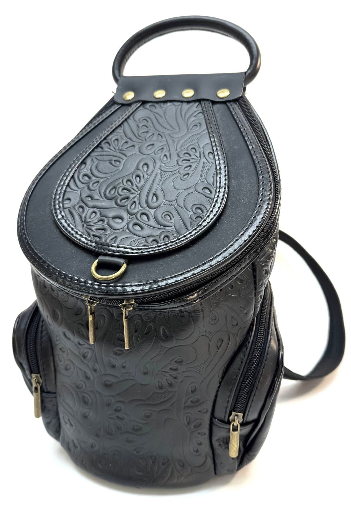 Borsa zaino donna in vera pelle MONTE HALLA MAXI colore NERO, CHIAROSCURO, Made in Italy