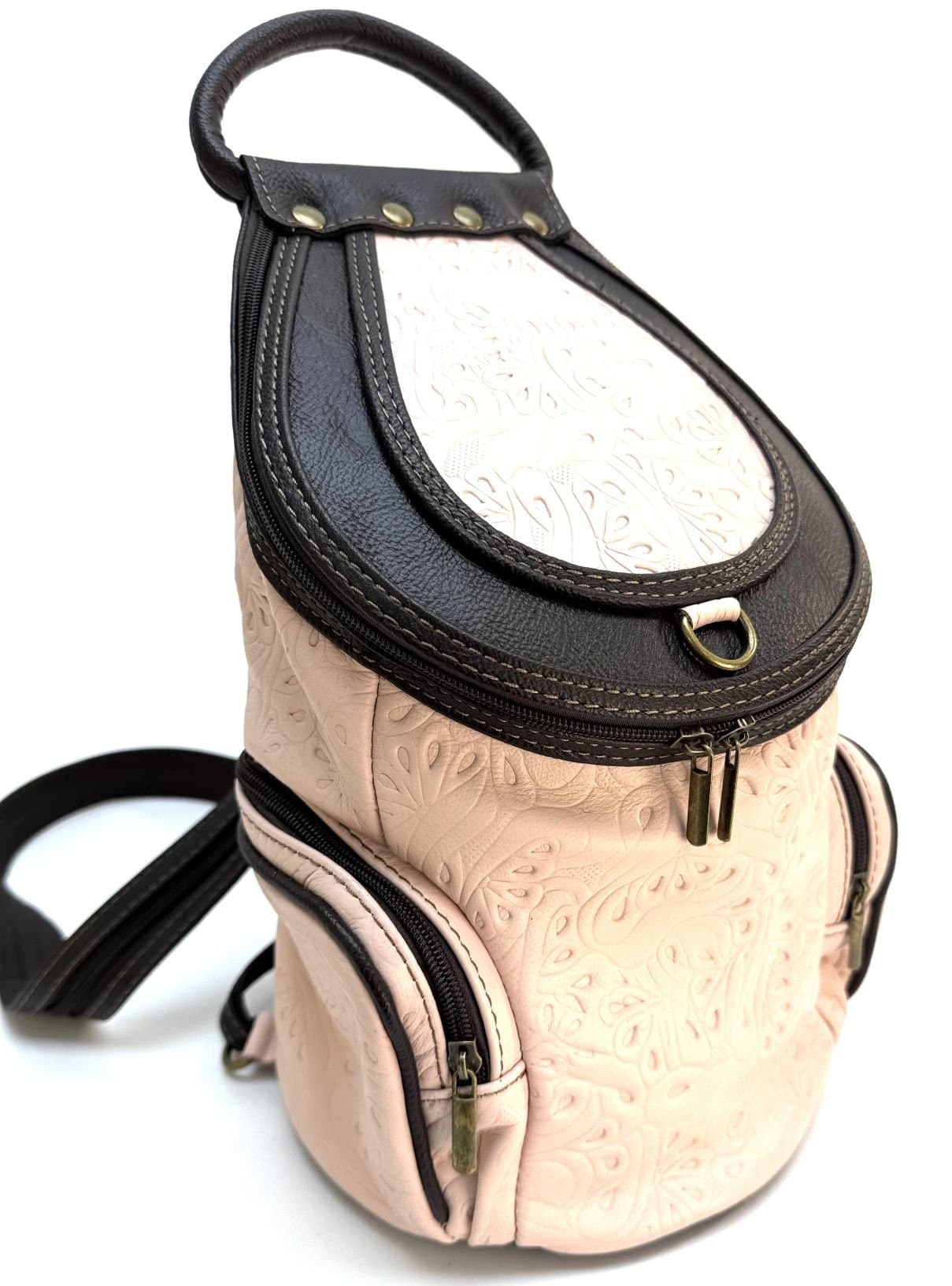 Borsa zaino donna in vera pelle MONTE HALLA MAXI colore ROSA/MARRONE, CHIAROSCURO, Made in Italy