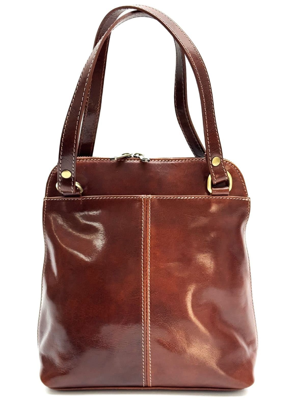Borsa zaino donna in vera pelle MONTE SERRONE, colore MARRONE, CHIAROSCURO, Made in Italy