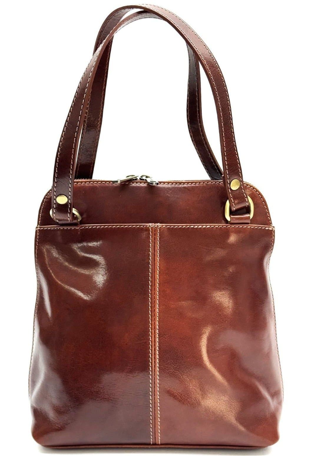 Borsa zaino donna in vera pelle MONTE SERRONE, colore MARRONE, CHIAROSCURO, Made in Italy