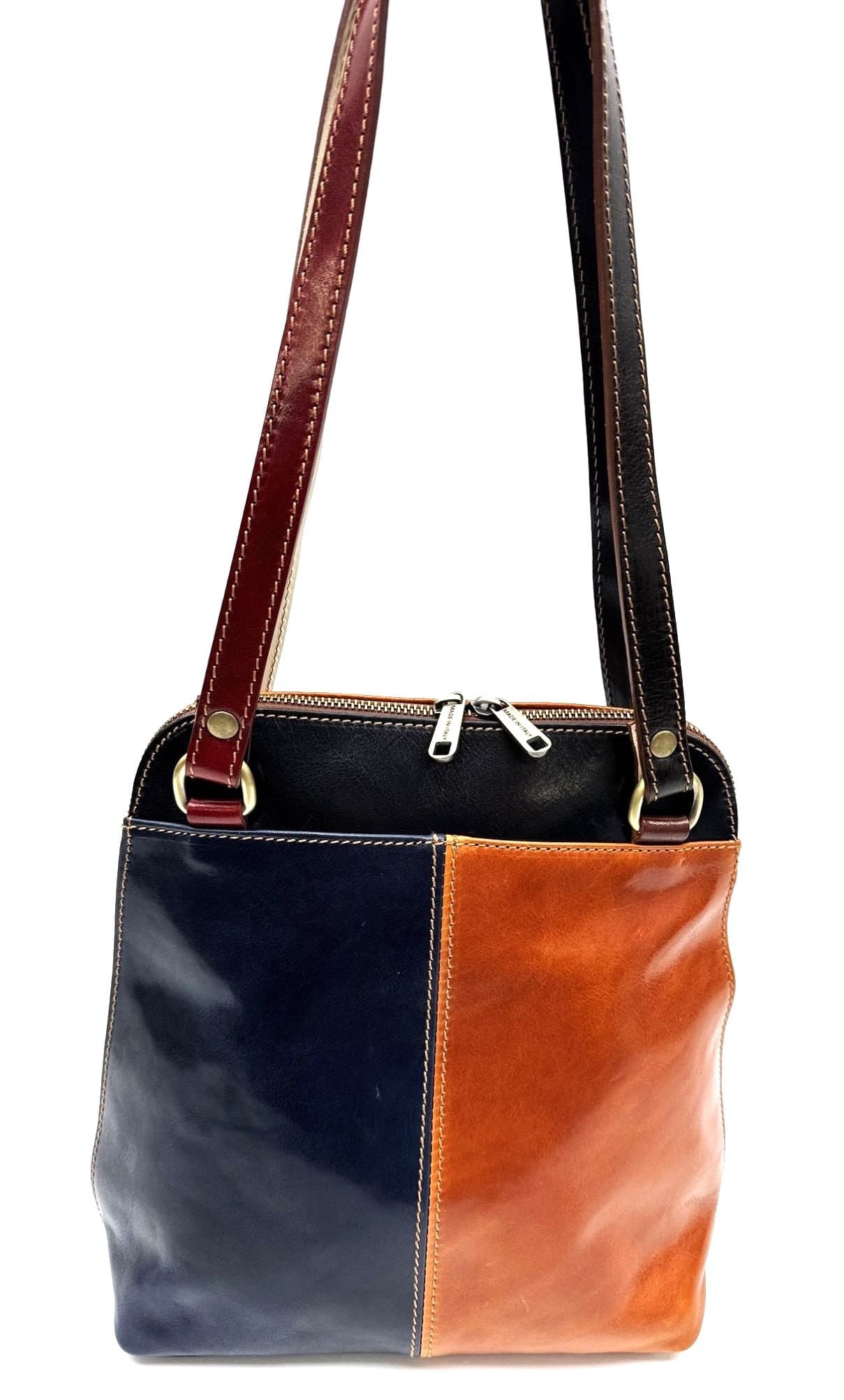 Borsa zaino donna in vera pelle MONTE SERRONE, colore MULTICOLOR RANDOM, CHIAROSCURO, Made in Italy.