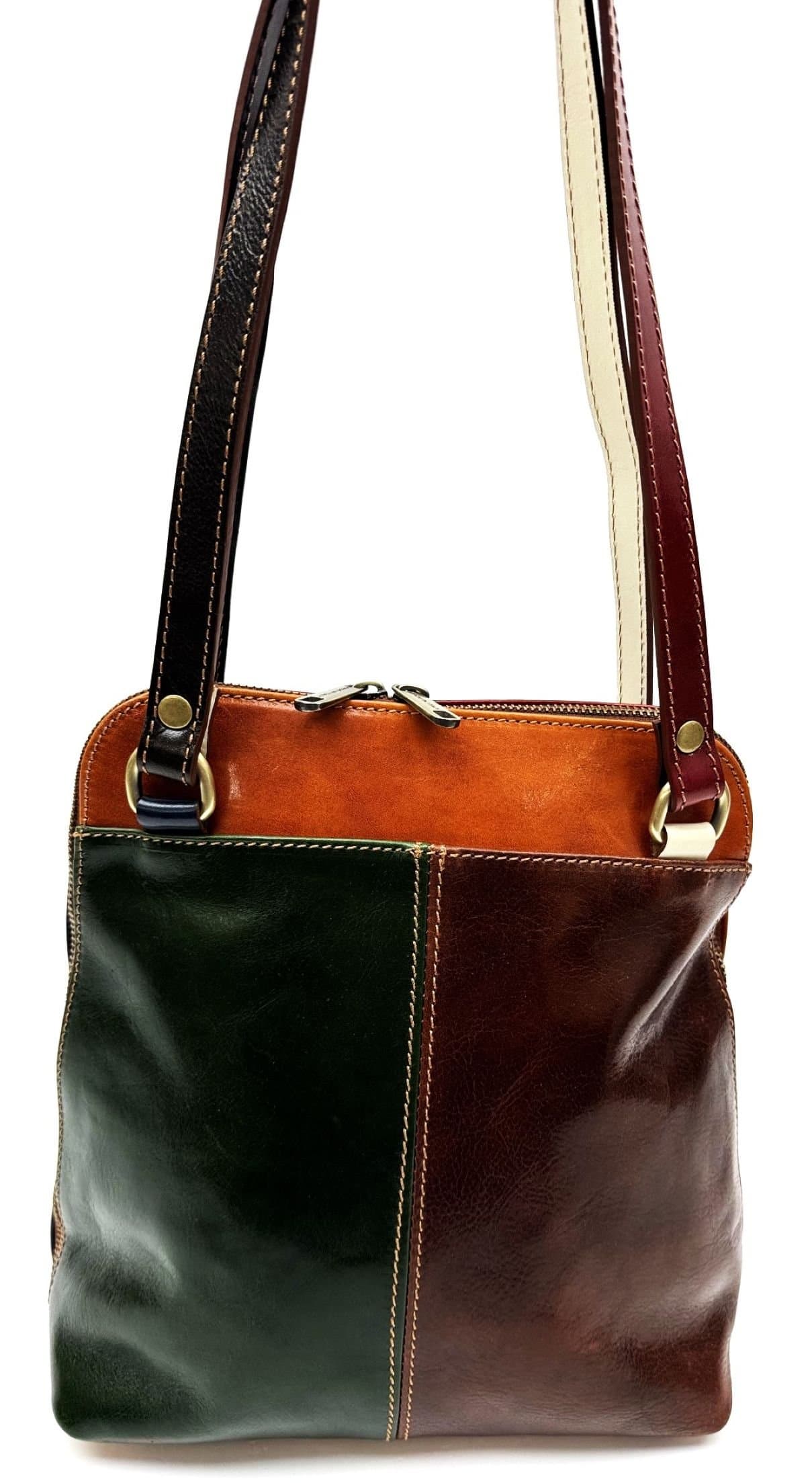 Borsa zaino donna in vera pelle MONTE SERRONE, colore MULTICOLOR RANDOM, CHIAROSCURO, Made in Italy.