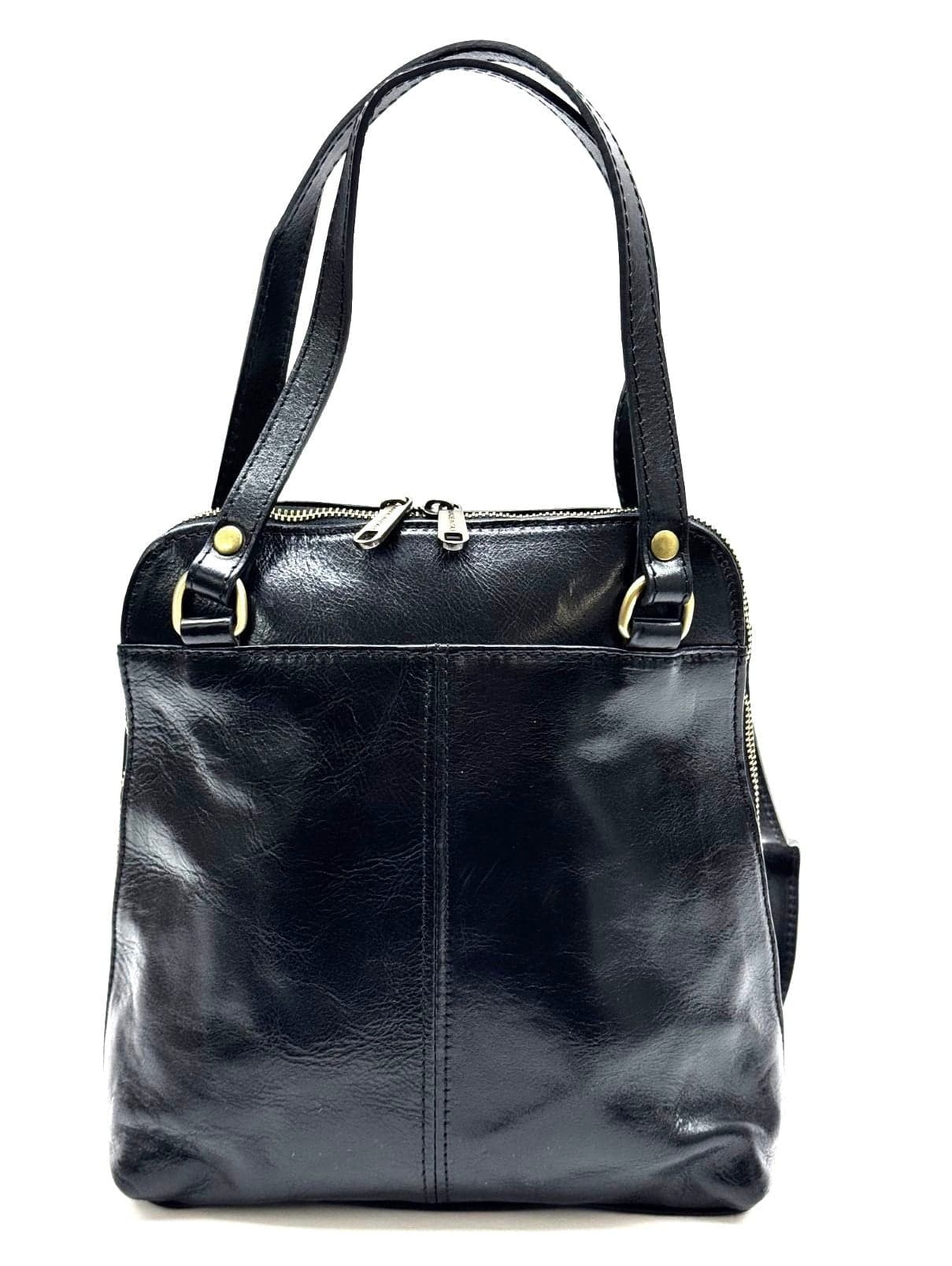 Borsa zaino donna in vera pelle MONTE SERRONE, colore NERO, CHIAROSCURO, Made in Italy
