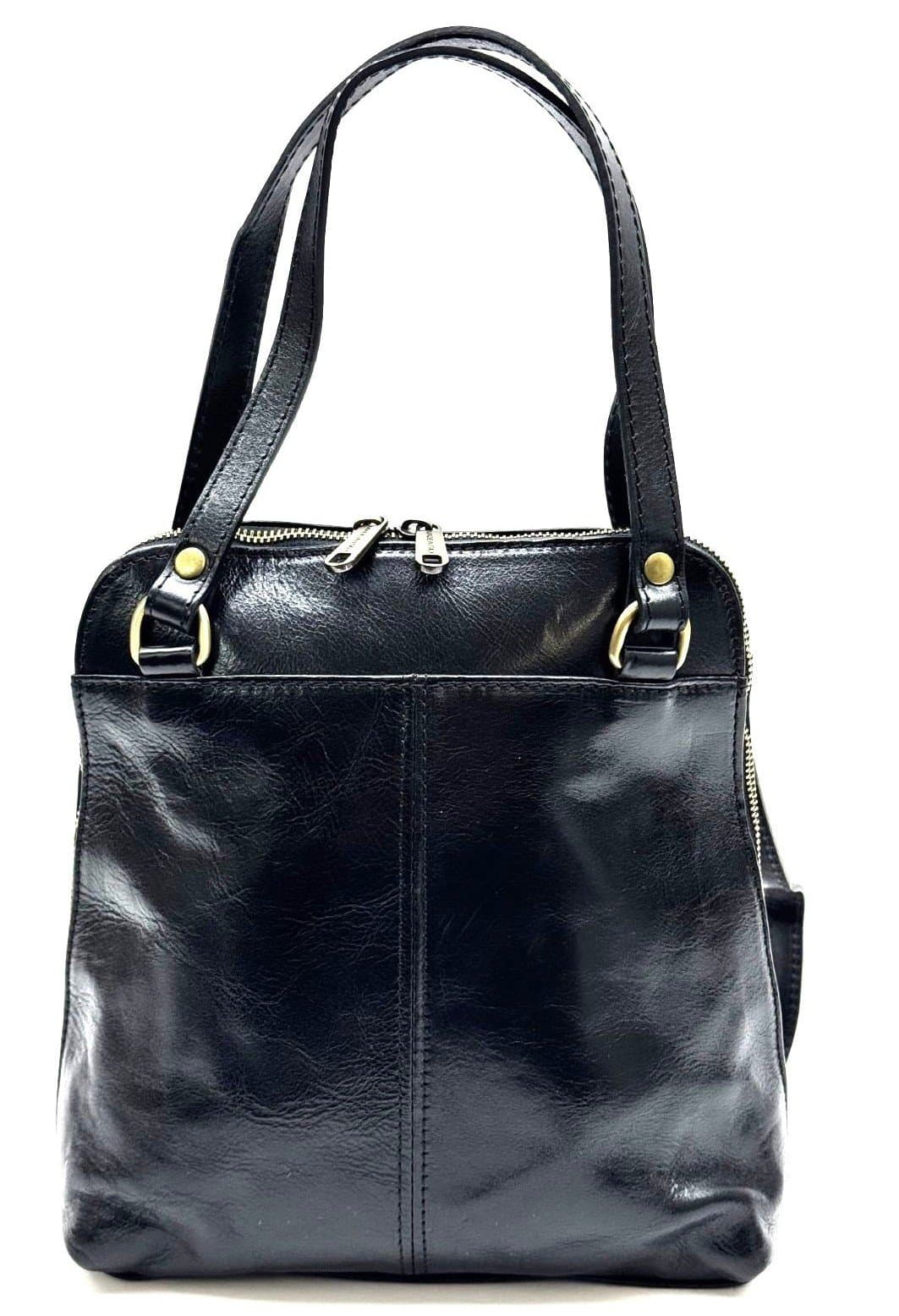 Borsa zaino donna in vera pelle MONTE SERRONE, colore NERO, CHIAROSCURO, Made in Italy