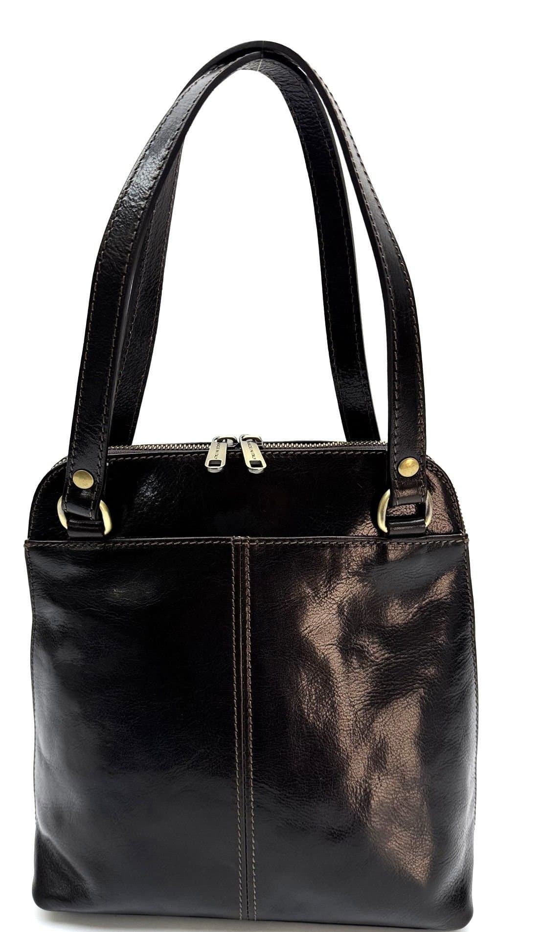 Borsa zaino donna in vera pelle MONTE SERRONE, colore TESTA MORO, CHIAROSCURO, Made in Italy