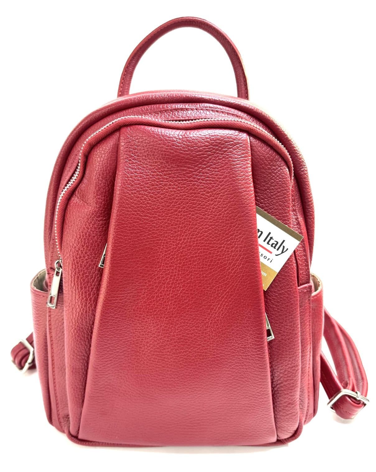 Borsa zaino donna in vera pelle MONTE VELINO, colore ROSSO, CHIAROSCURO, Made in Italy