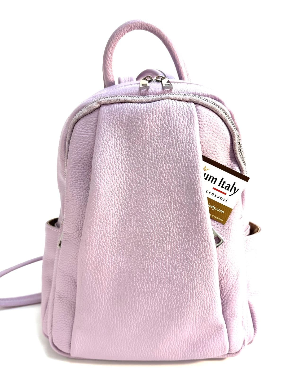 Borsa zaino donna in vera pelle MONTE VELINO, colore VIOLA CHIARO, CHIAROSCURO, Made in Italy