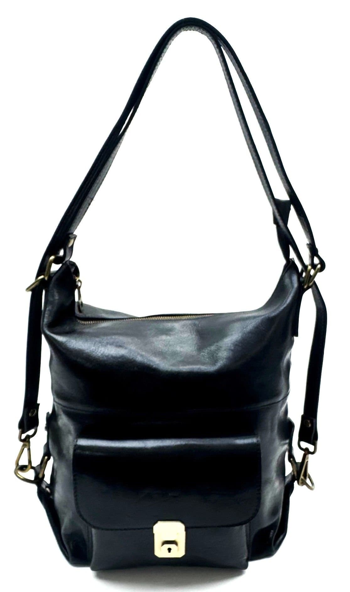 Borsa zaino donna in vera pelle CHIAROSCURO mod. MARTA, colore NERO, Made in Italy
