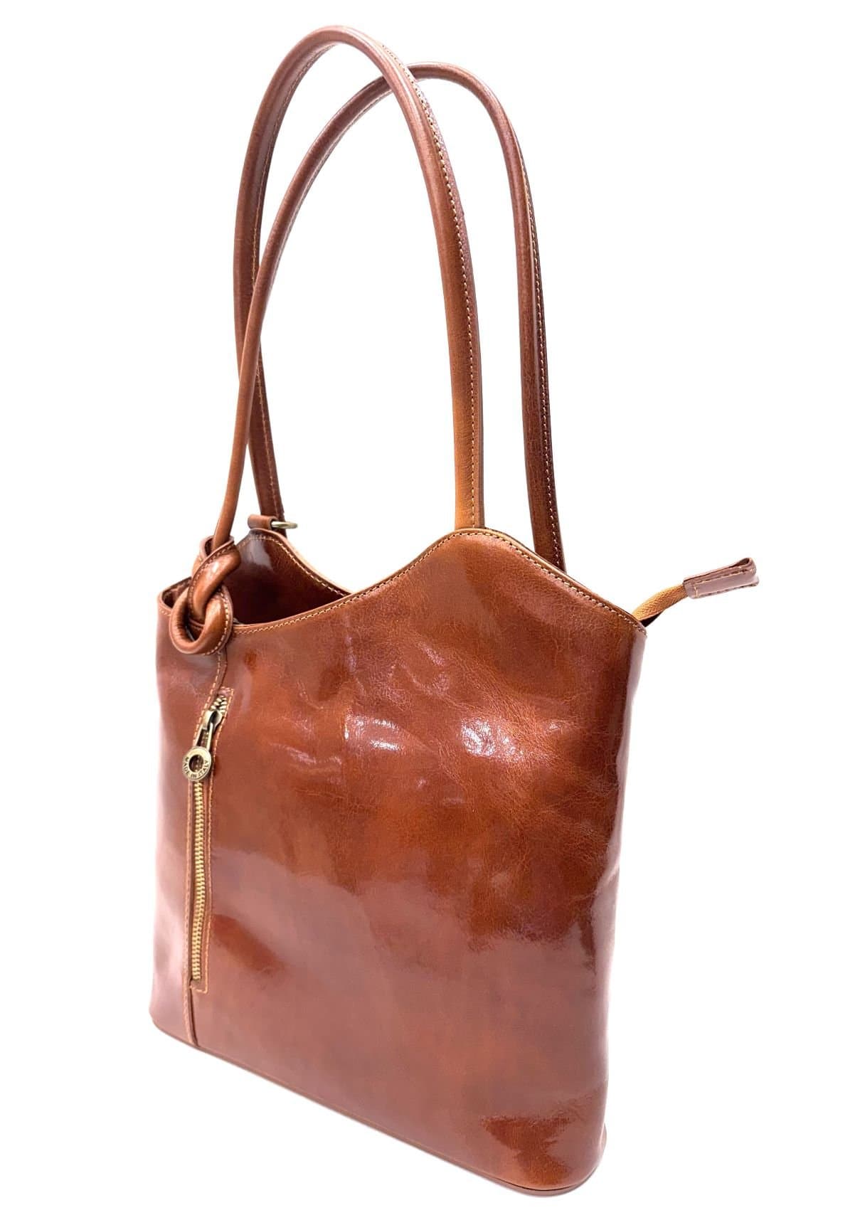 Borsa zaino donna MONTE ARGENTERA in vera pelle tamponata, colore MIELE, CHIAROSCURO, Made in Italy