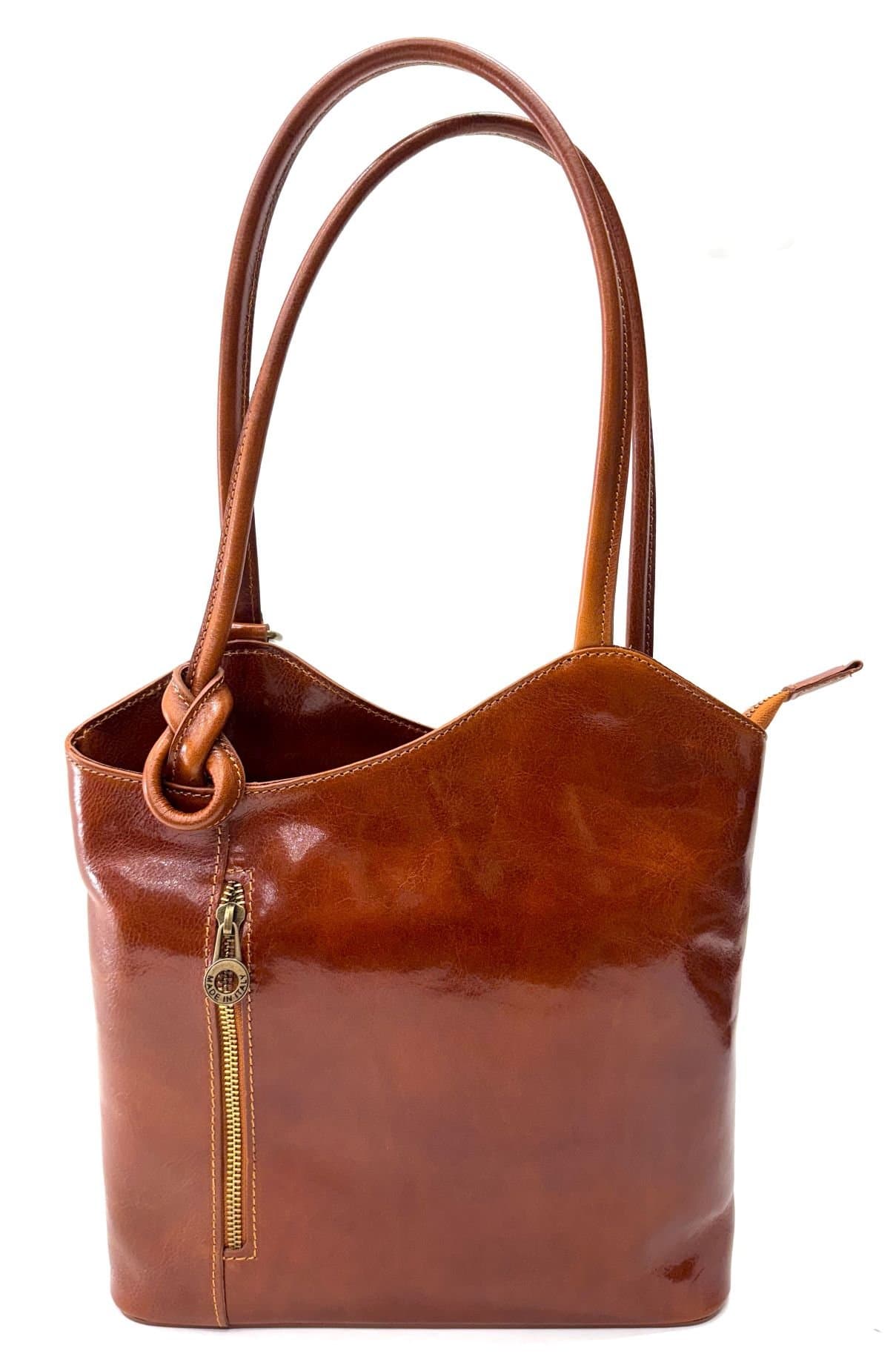 Borsa zaino donna MONTE ARGENTERA in vera pelle tamponata, colore MIELE, CHIAROSCURO, Made in Italy