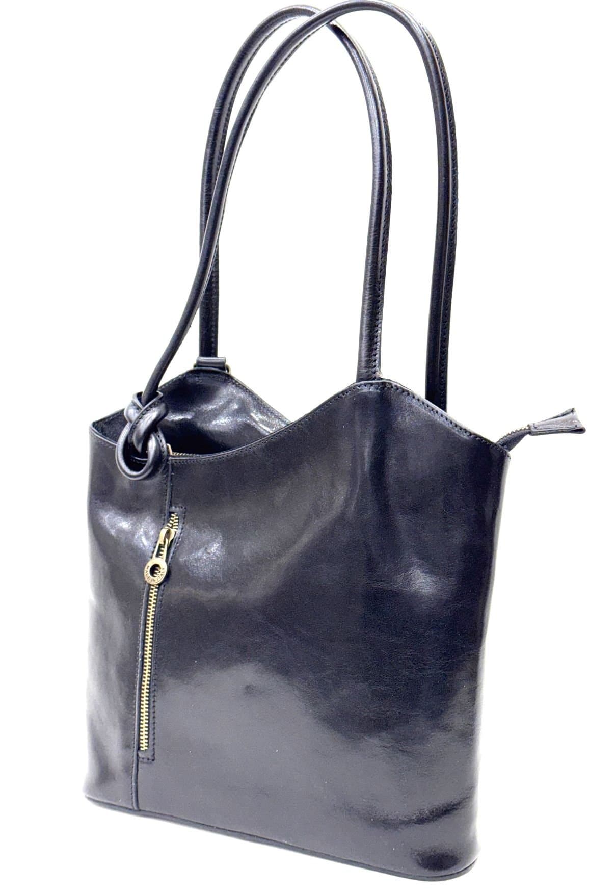 Borsa zaino donna MONTE ARGENTERA in vera pelle tamponata, colore NERO, CHIAROSCURO, Made in Italy