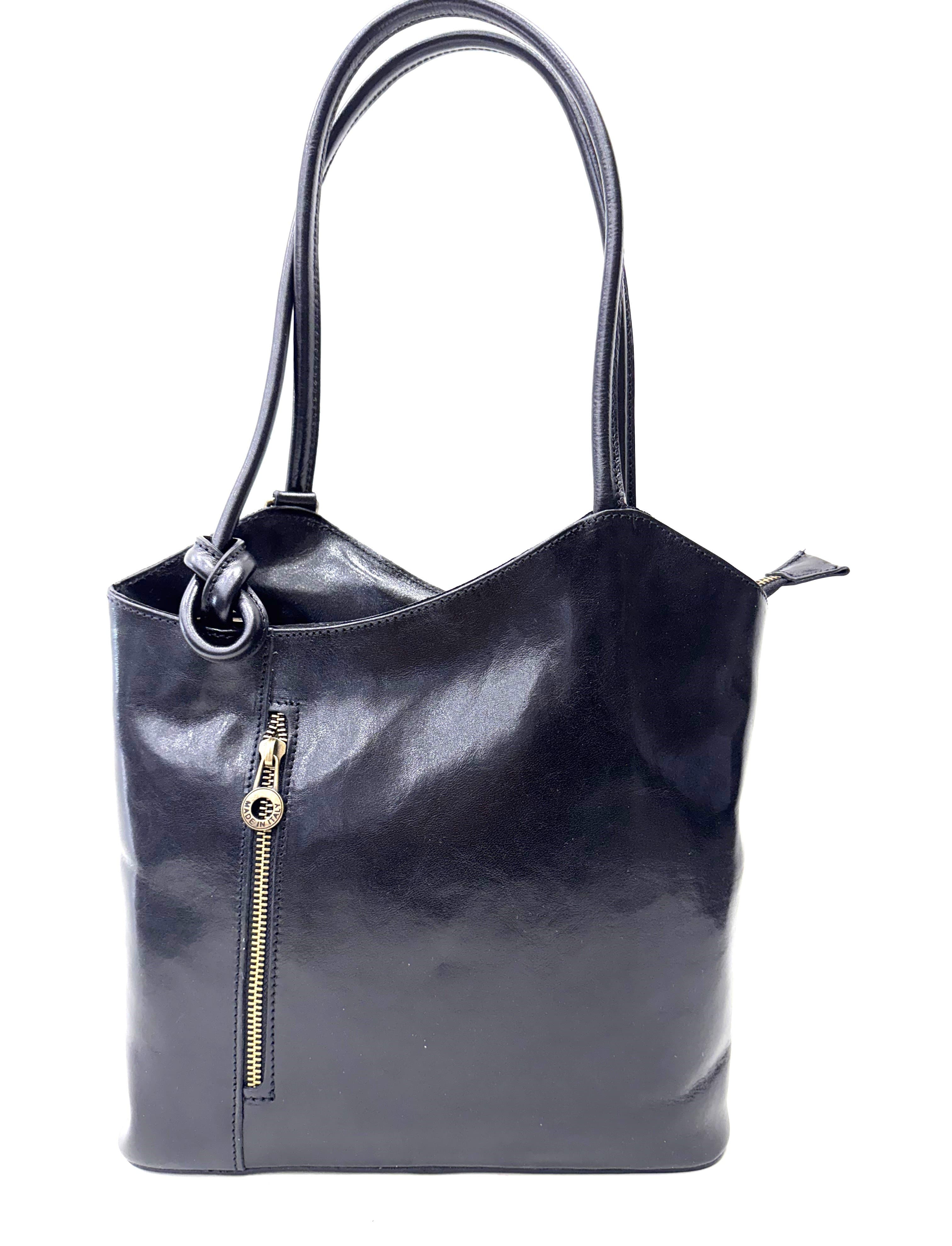 Borsa zaino donna MONTE ARGENTERA in vera pelle tamponata, colore NERO, CHIAROSCURO, Made in Italy