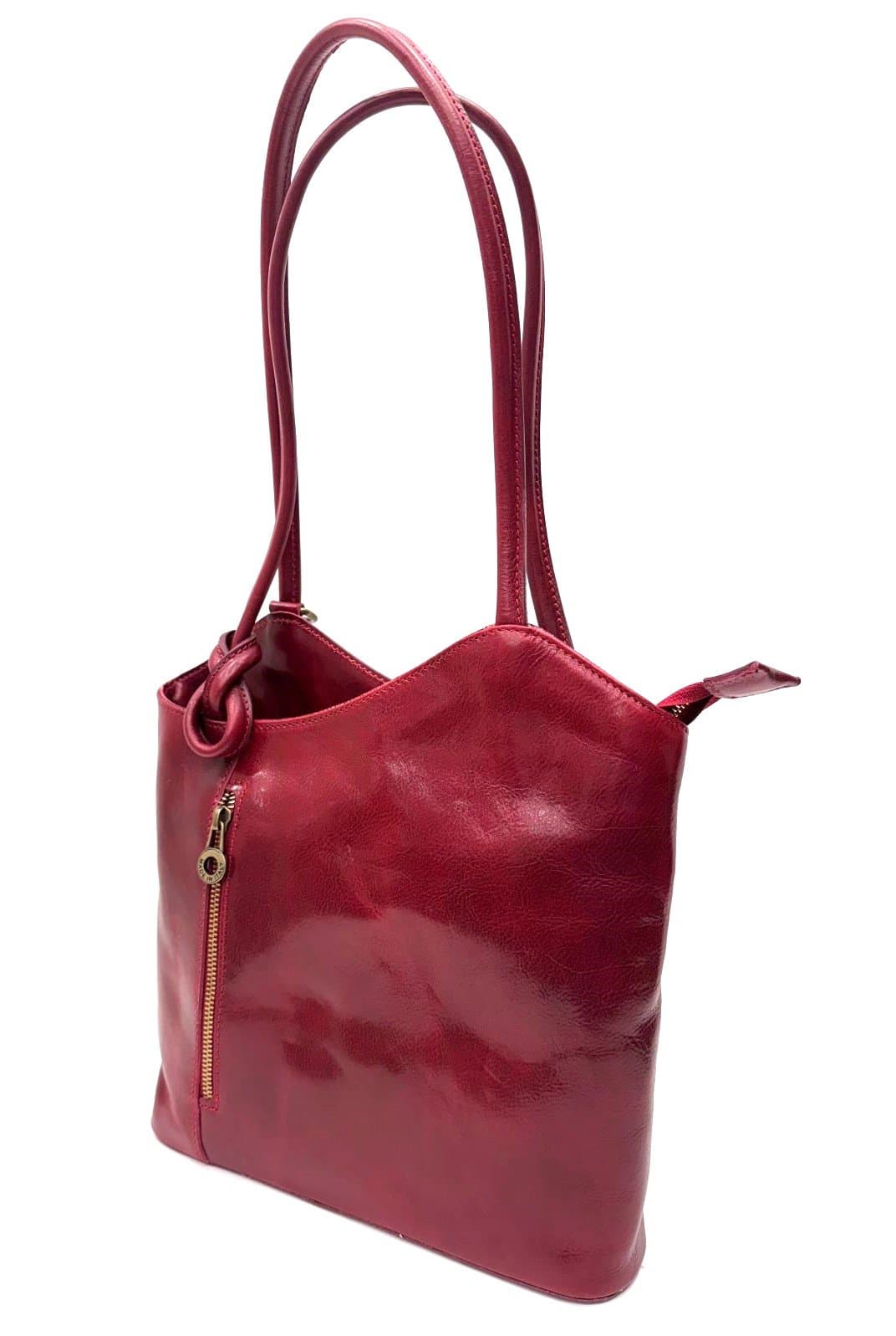 Borsa zaino donna MONTE ARGENTERA in vera pelle tamponata, colore ROSSO, CHIAROSCURO, Made in Italy