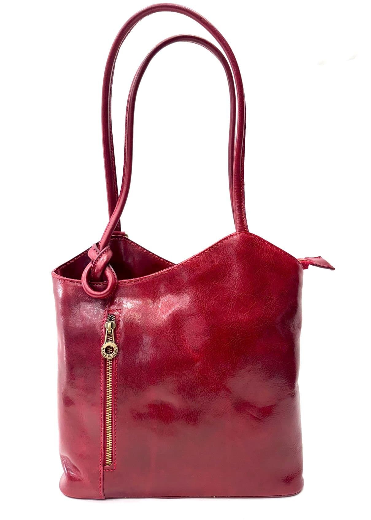 Borsa zaino donna MONTE ARGENTERA in vera pelle tamponata, colore ROSSO, CHIAROSCURO, Made in Italy