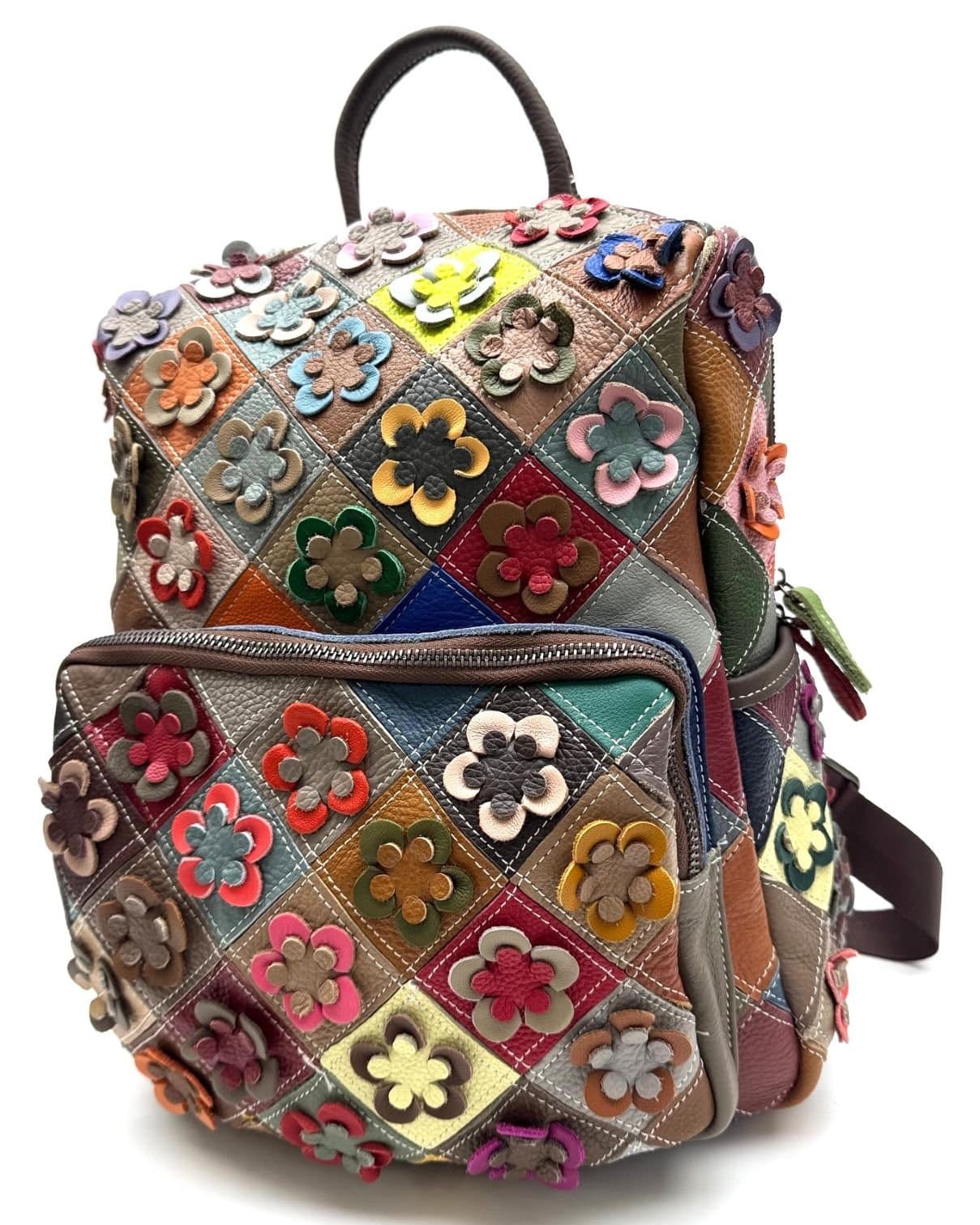 Borsa zaino donna MONTE CARPEGNA, in vera pelle morbida martellata, MULTICOLORE, ARIANNA DINI, Made in Italy