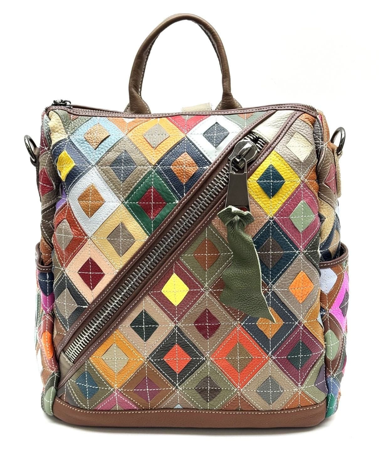 Borsa zaino donna MONTE FUMAIOLO, in vera pelle, MULTICOLORE, ARIANNA DINI, Made in Italy.