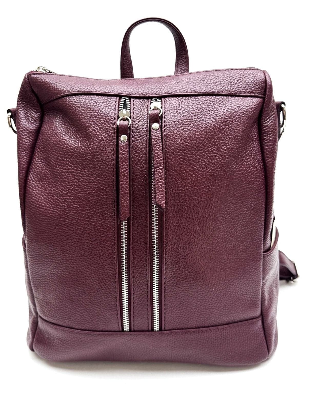 Borsa zaino donna MONTE STREGA in vera pelle martellata, colore BORDEAUX, CHIAROSCURO,Made in Italy