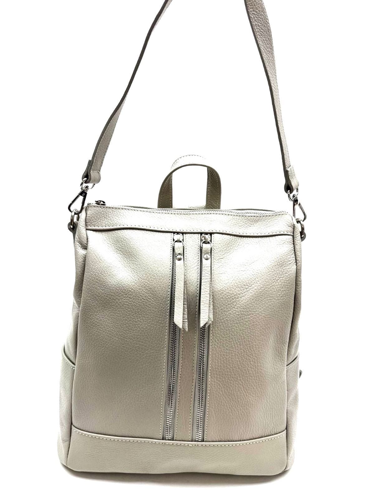 Borsa zaino donna MONTE STREGA in vera pelle martellata, colore GRIGIO CHIARO, CHIAROSCURO,Made in Italy