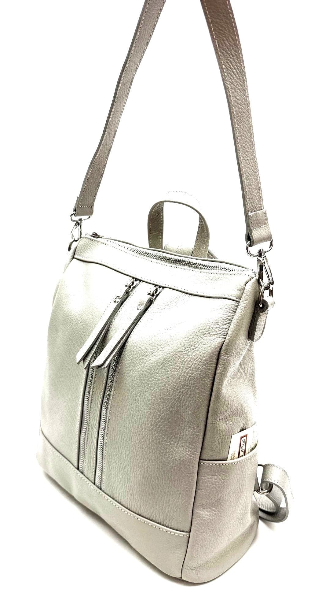 Borsa zaino donna MONTE STREGA in vera pelle martellata, colore GRIGIO, CHIAROSCURO,Made in Italy