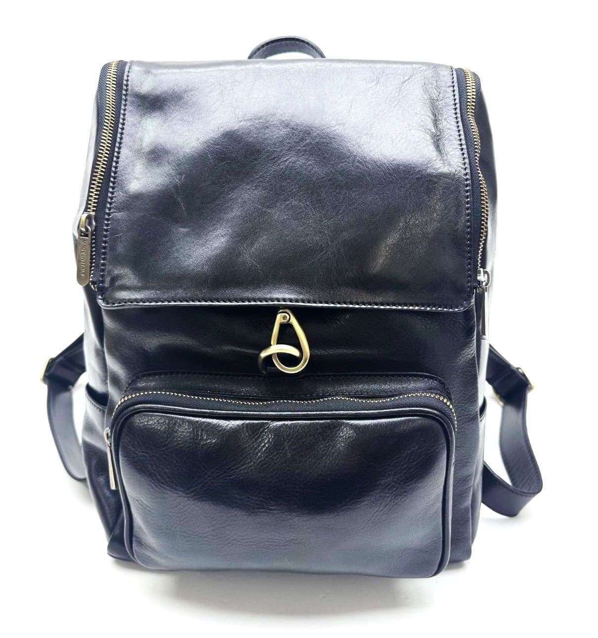Borsa zaino in vera pelle CHIAROSCURO mod. MONTE EVEREST colore NERO Made in Italy.