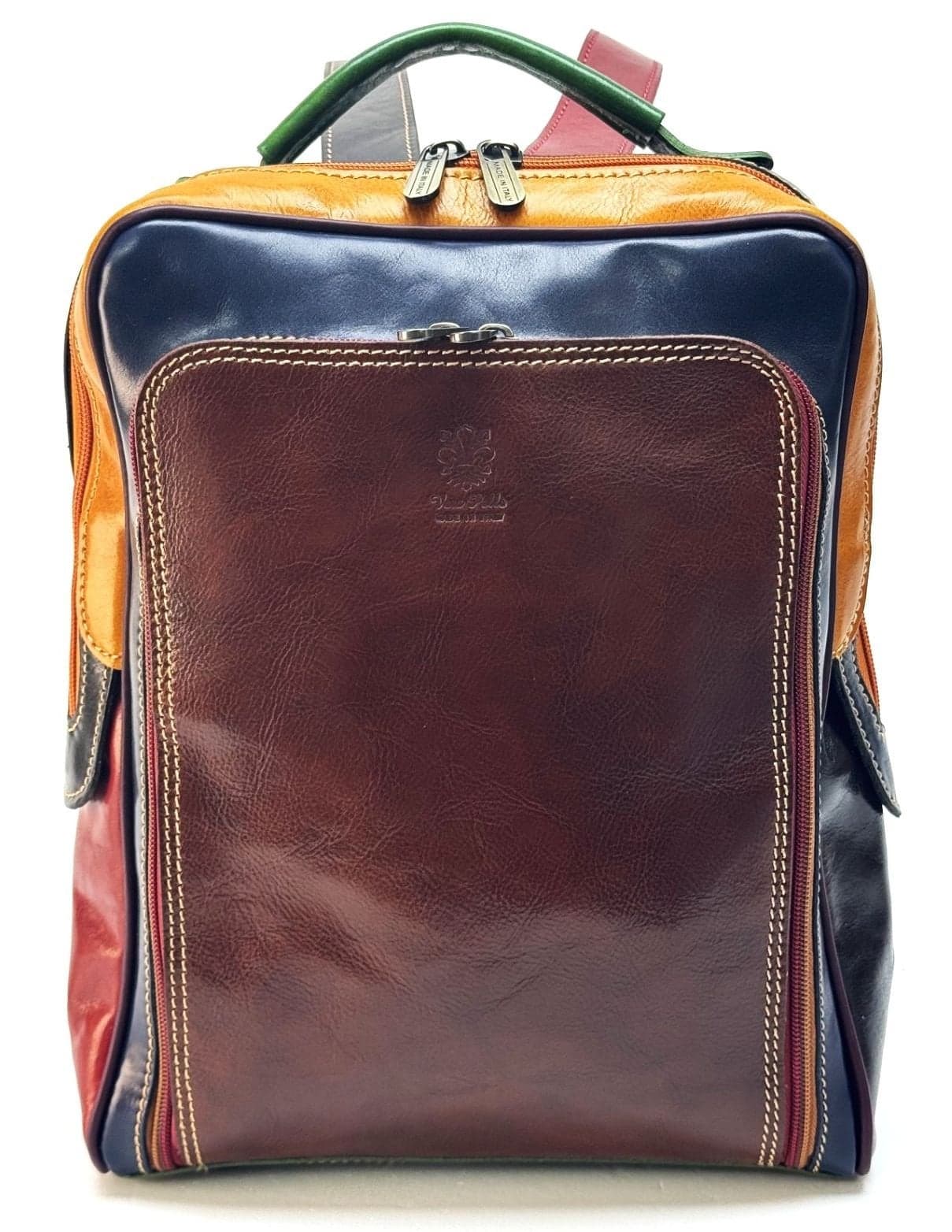 Borsa zaino in vera pelle CHIAROSCURO mod. MONTE BIANCO, colore MULTICOLORE, Made in Italy.