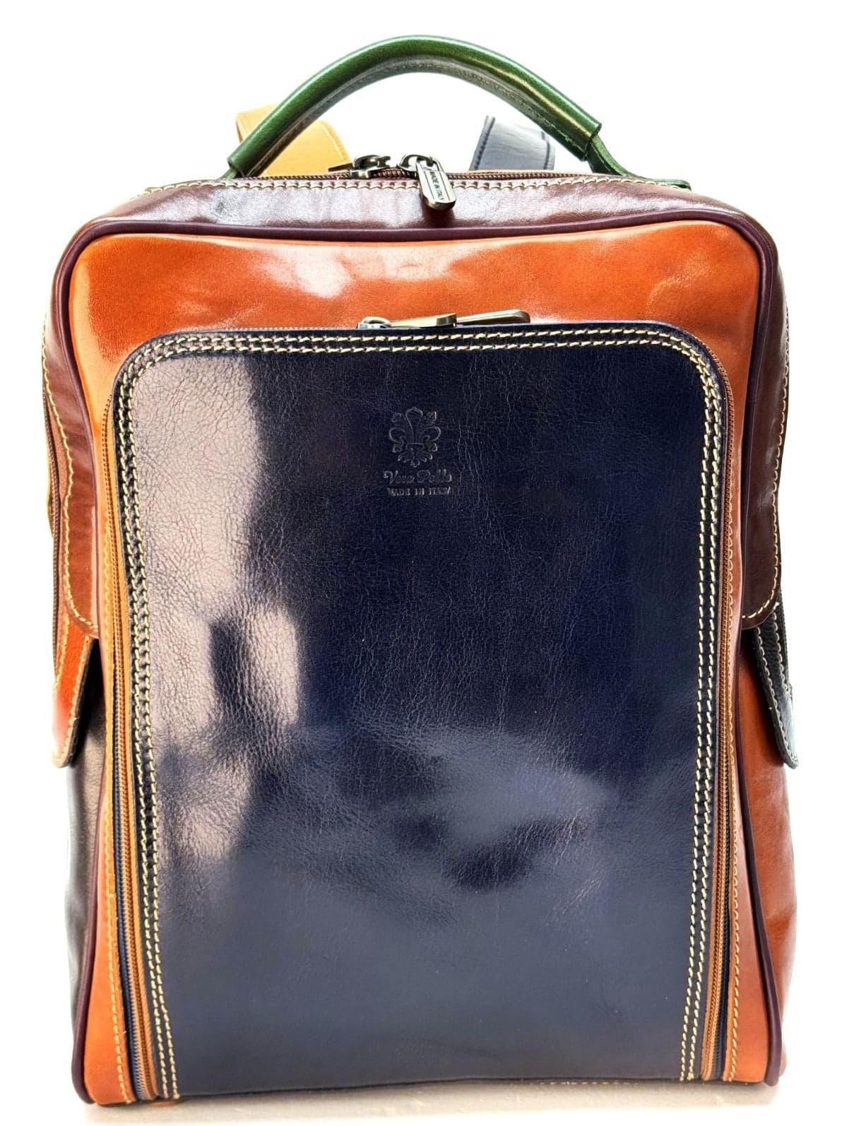 Borsa zaino in vera pelle, CHIAROSCURO mod. MONTE BIANCO, colore MULTICOLORE, Made in Italy