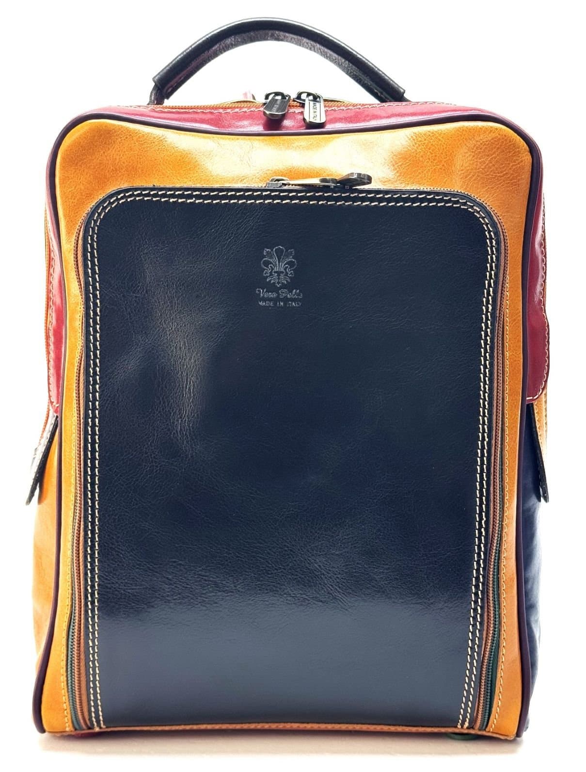Borsa zaino in vera pelle CHIAROSCURO mod. MONTE BIANCO colore MULTICOLORE, Made in Italy.