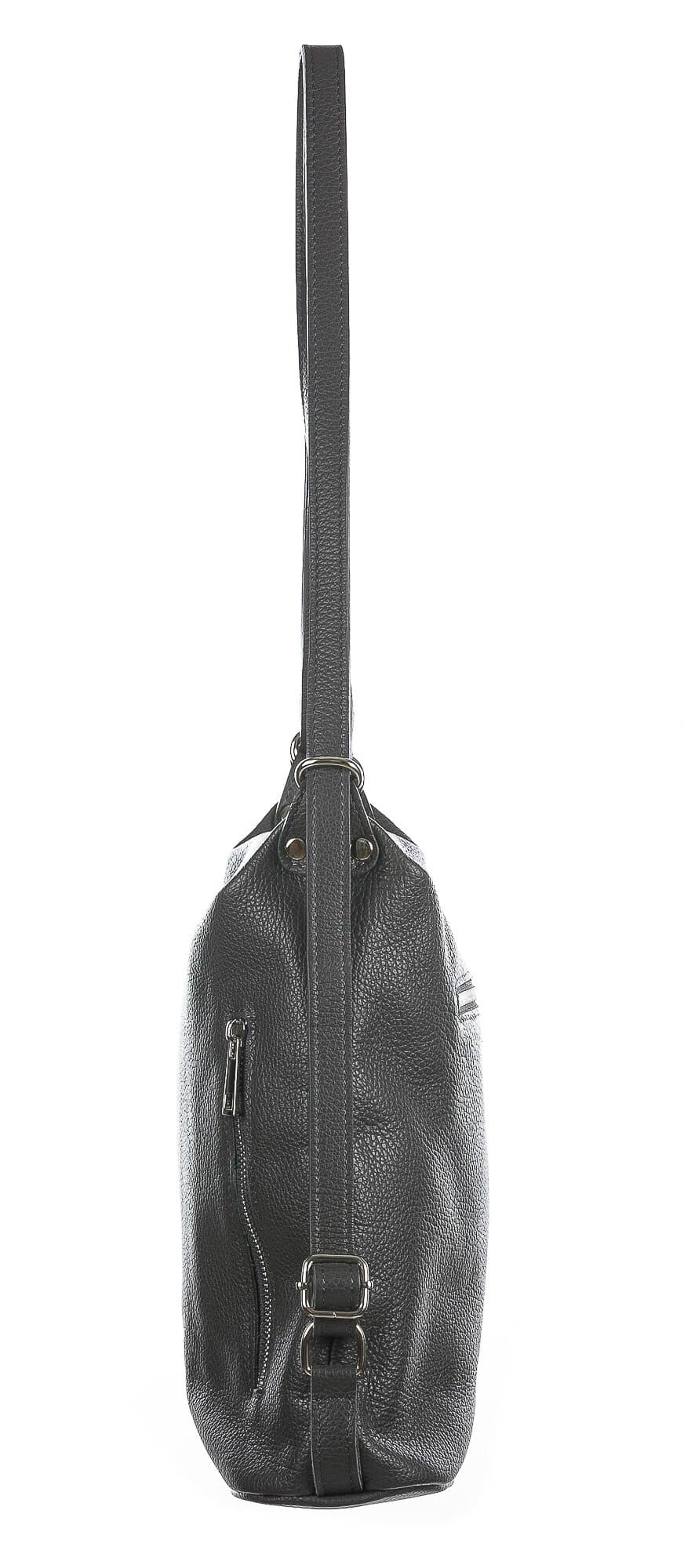 Borsa zaino donna MONTE CATRIA in vera pelle morbida martellata, colore grigio, CHIARO SCURO, Made in Italy