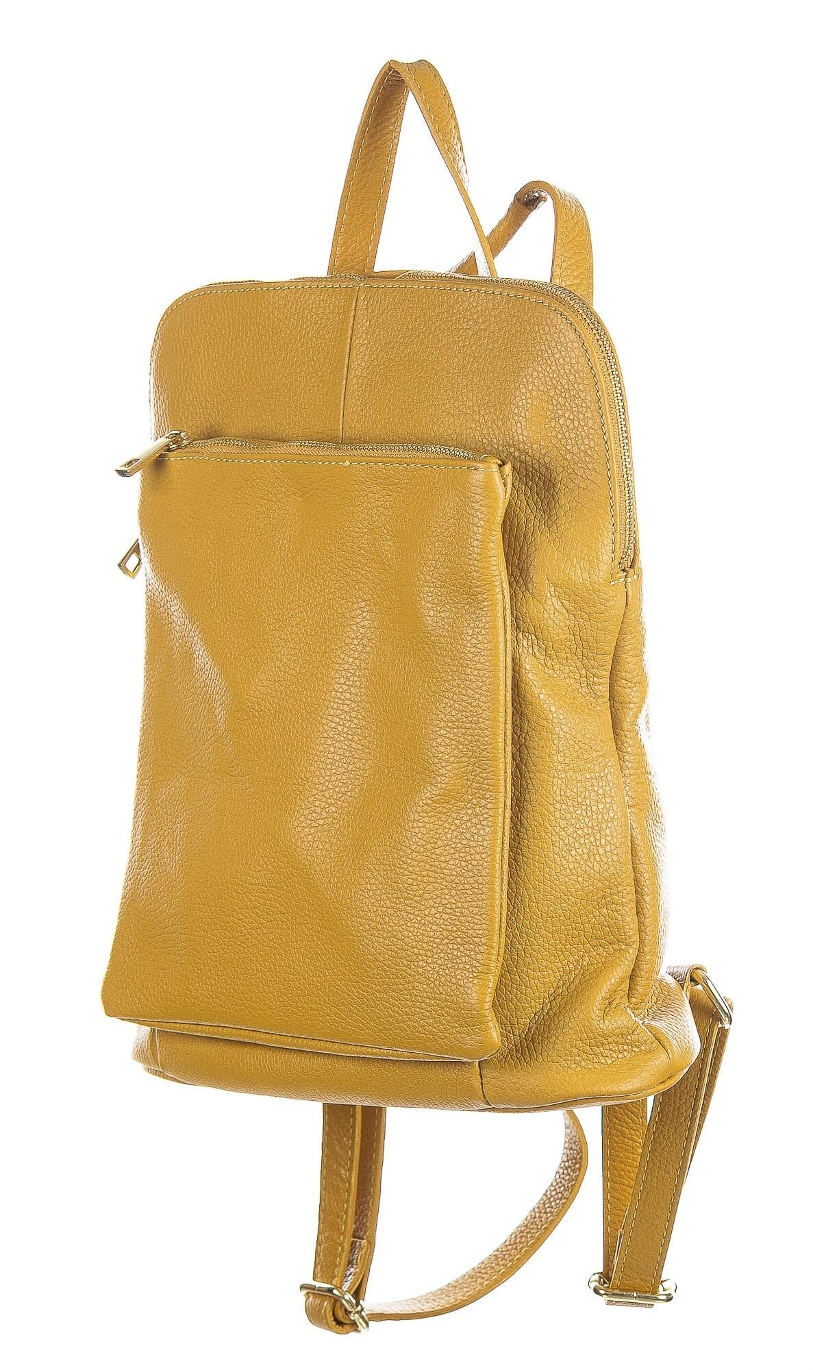 MONVISO : borsa - zaino donna, pelle morbida, colore: GIALLO, Made in Italy