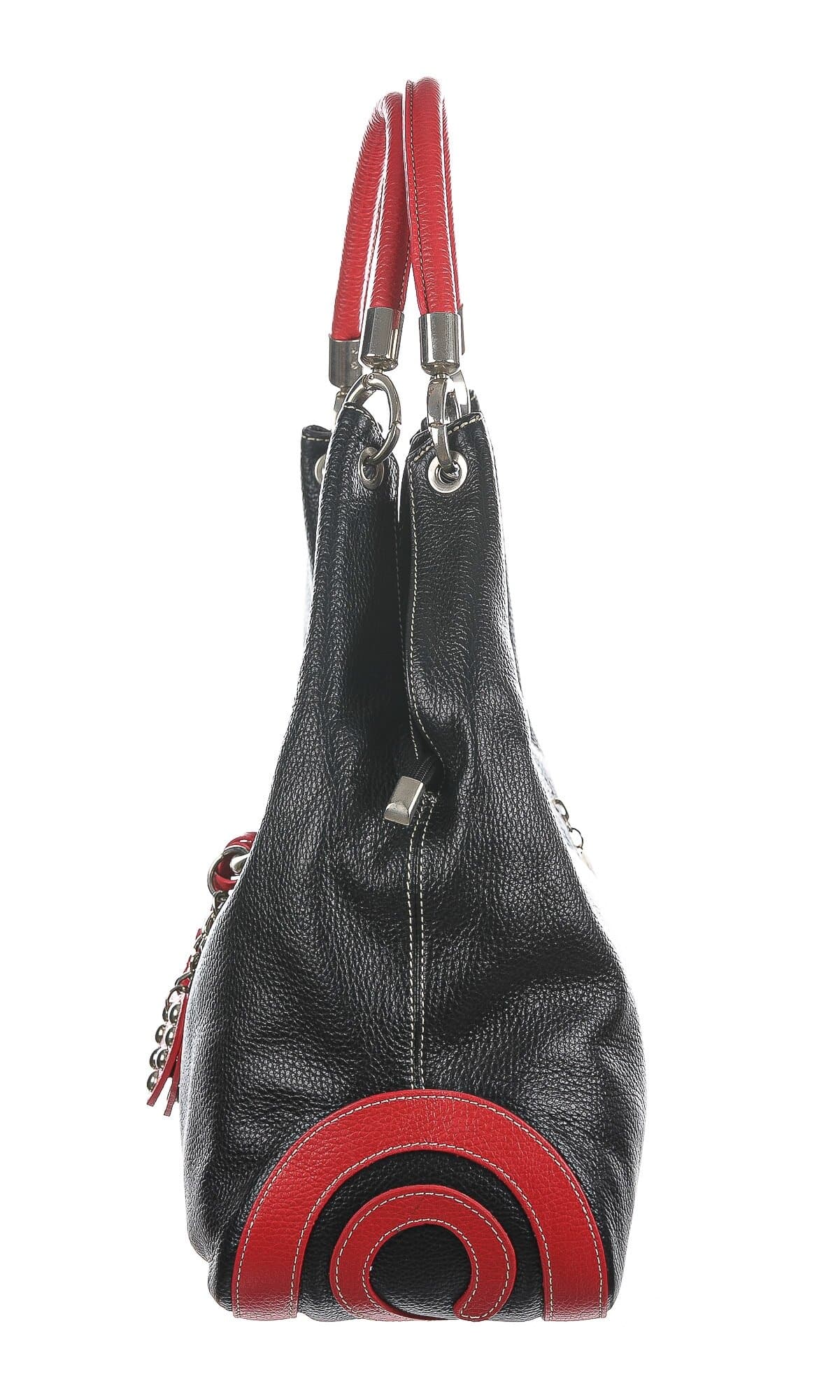 Borsa donna in vera pelle CHIAROSCURO mod. BONELLA big colore NERO / ROSSO Made in Italy.