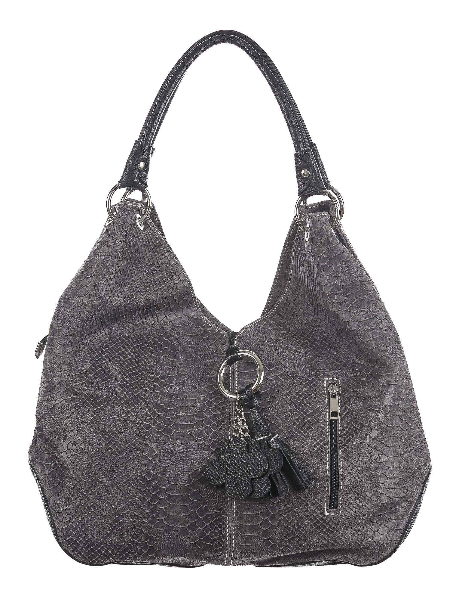 Borsa donna in vera pelle CHIAROSCURO mod. BONELLA big colore GRIGIO Made in Italy.
