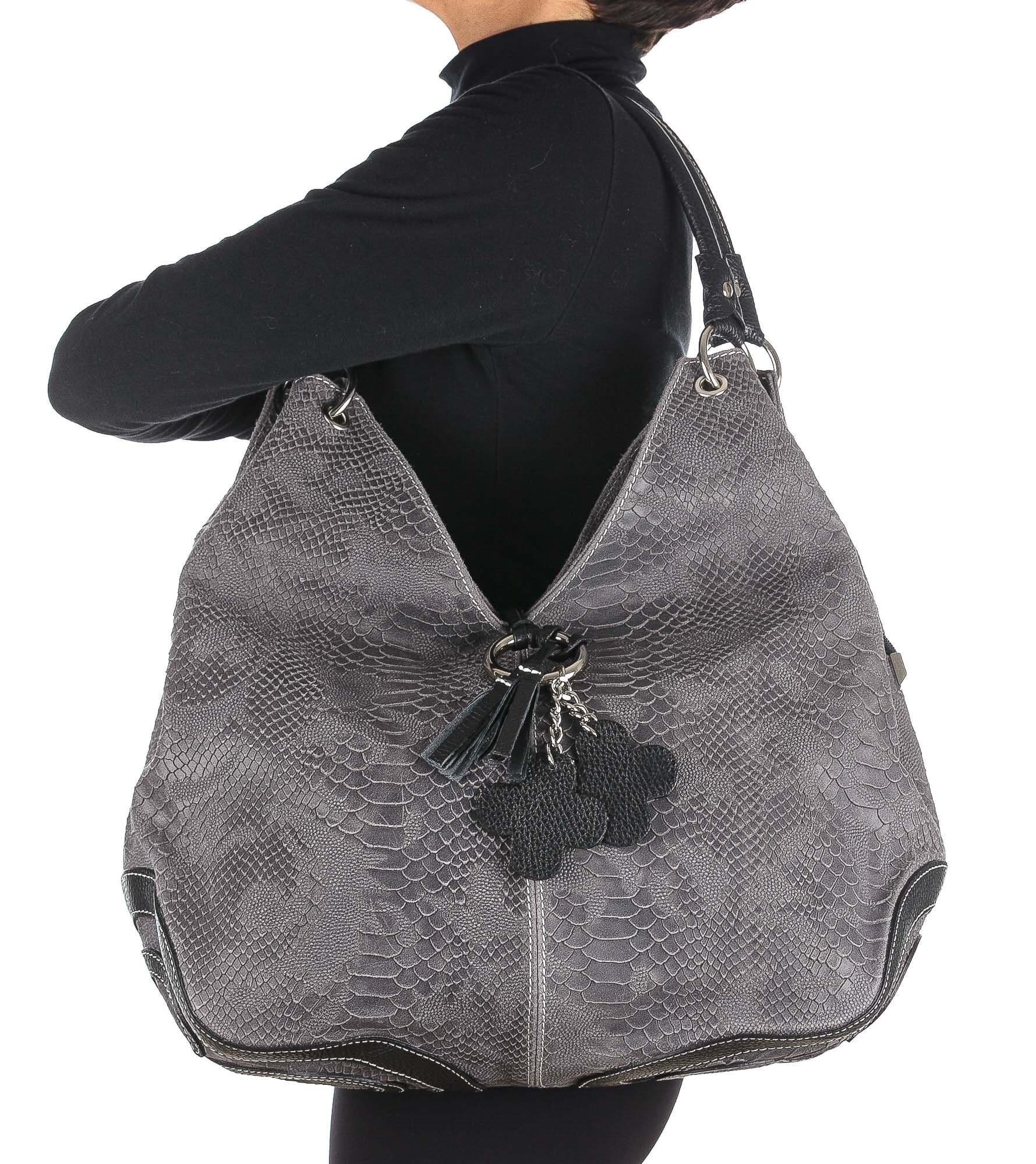 Ladies bag suede real leather, Grey color, mod. BONELLA big
